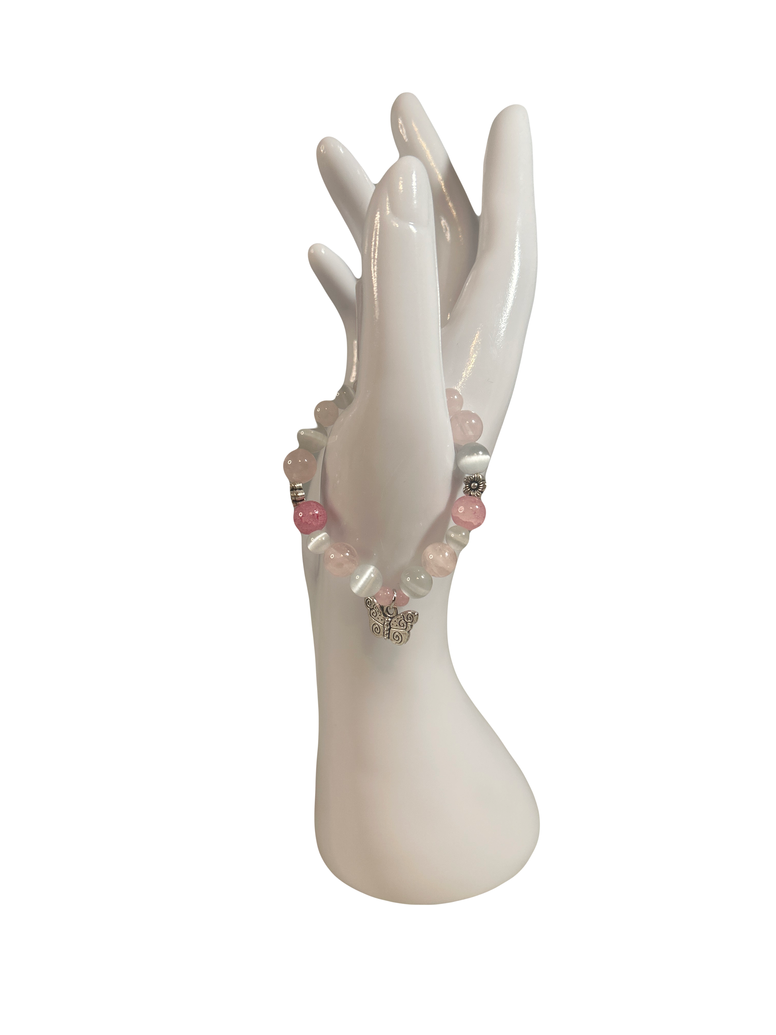 Bracelet enfants 6-12 ans pierre de lune, quartz rose et rhodochrosite