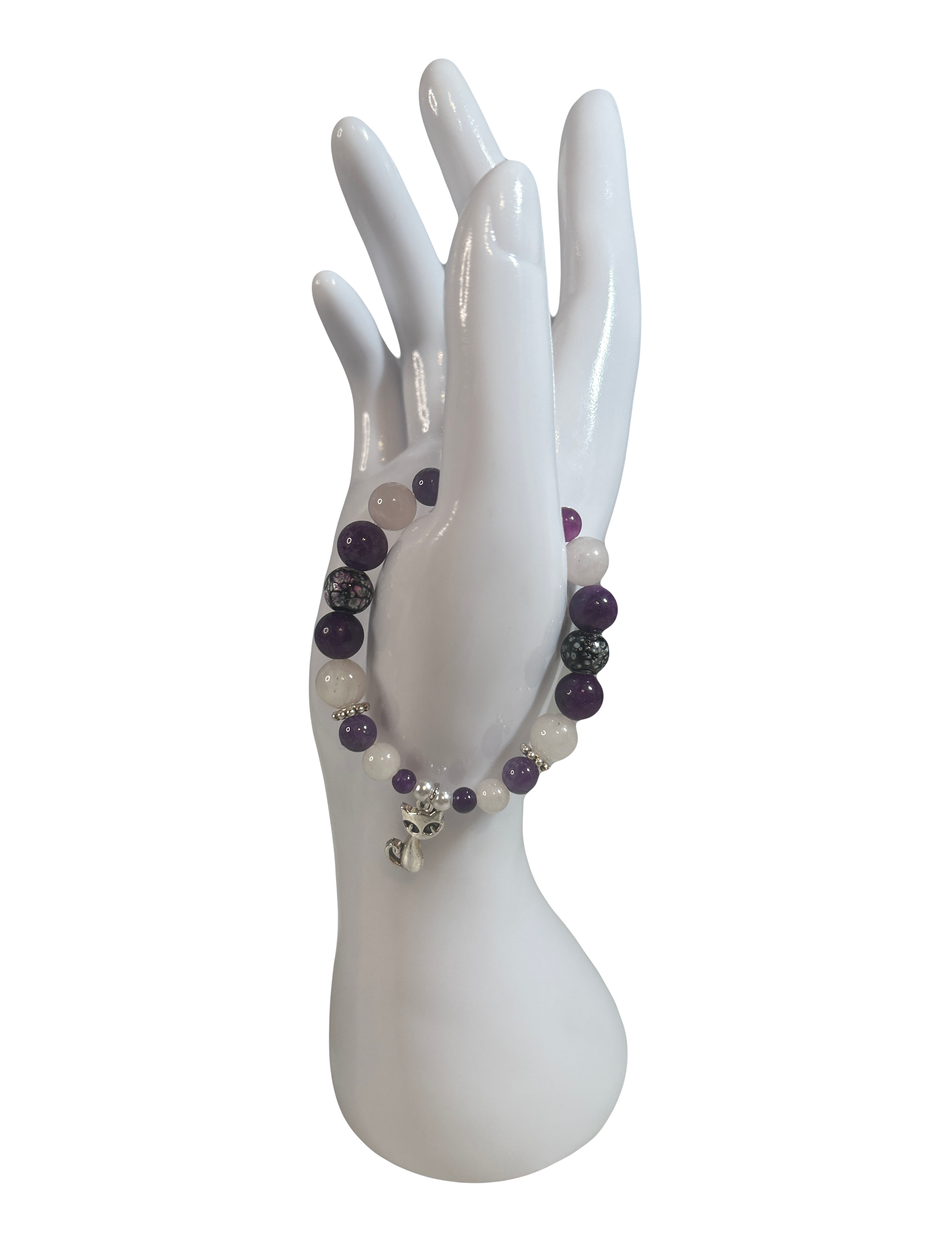 Bracelet enfants 6-12 ans améthyste et quartz rose et blanc