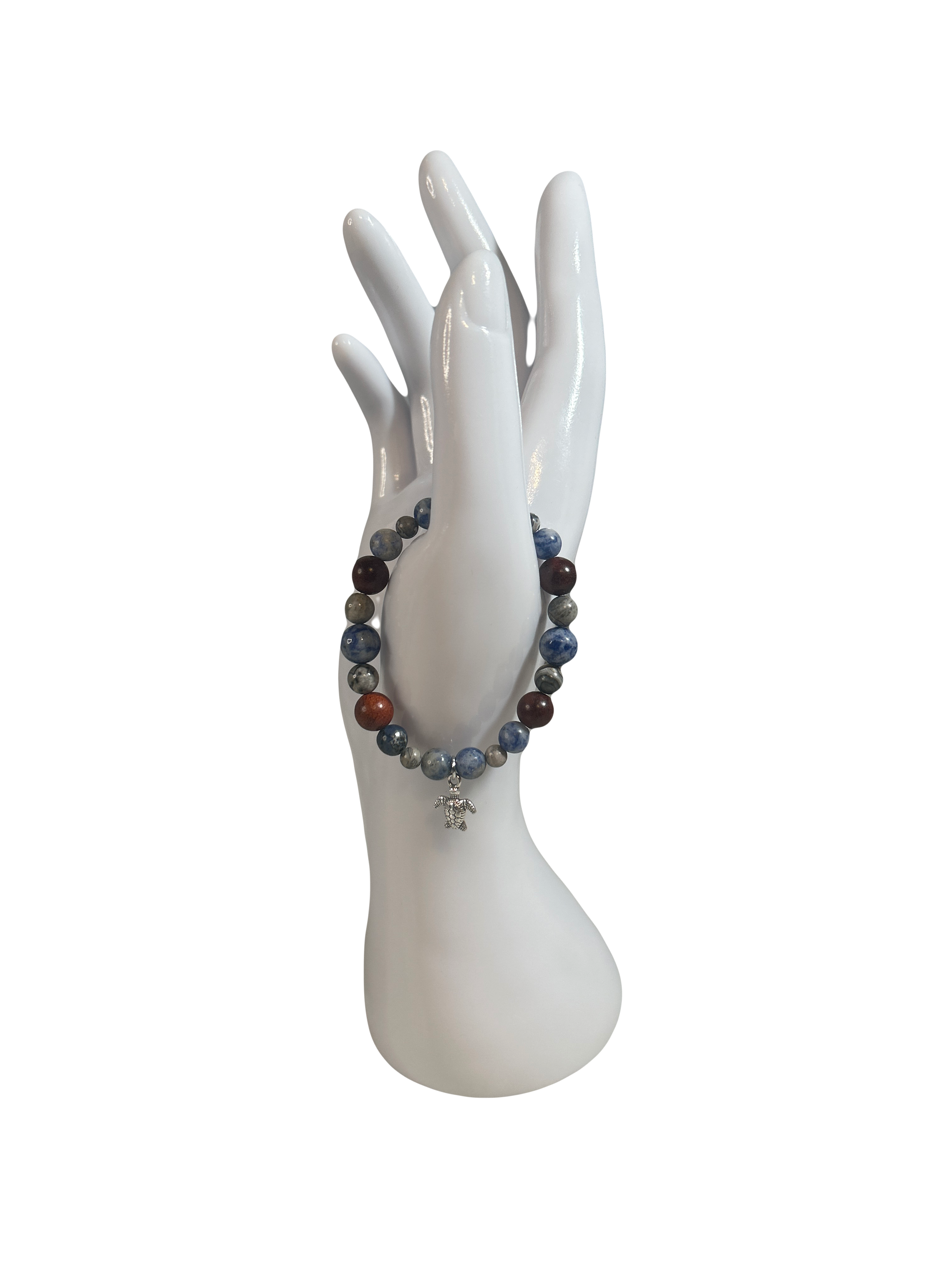 Bracelet enfants 6-12 ans jaspe pois bleu et jaspe gris