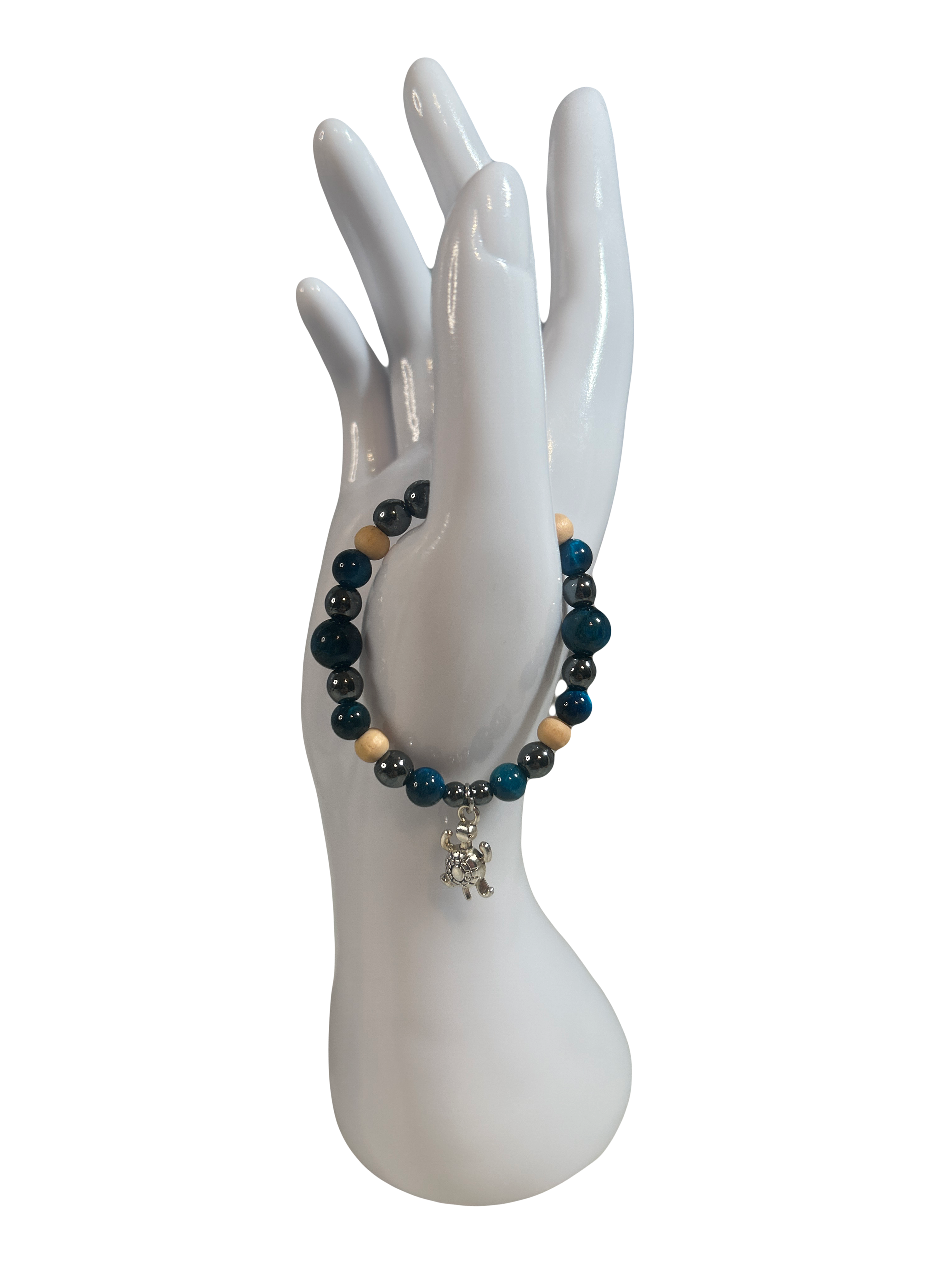 Bracelet enfants 6-12 ans œil de tigre bleu et hématite