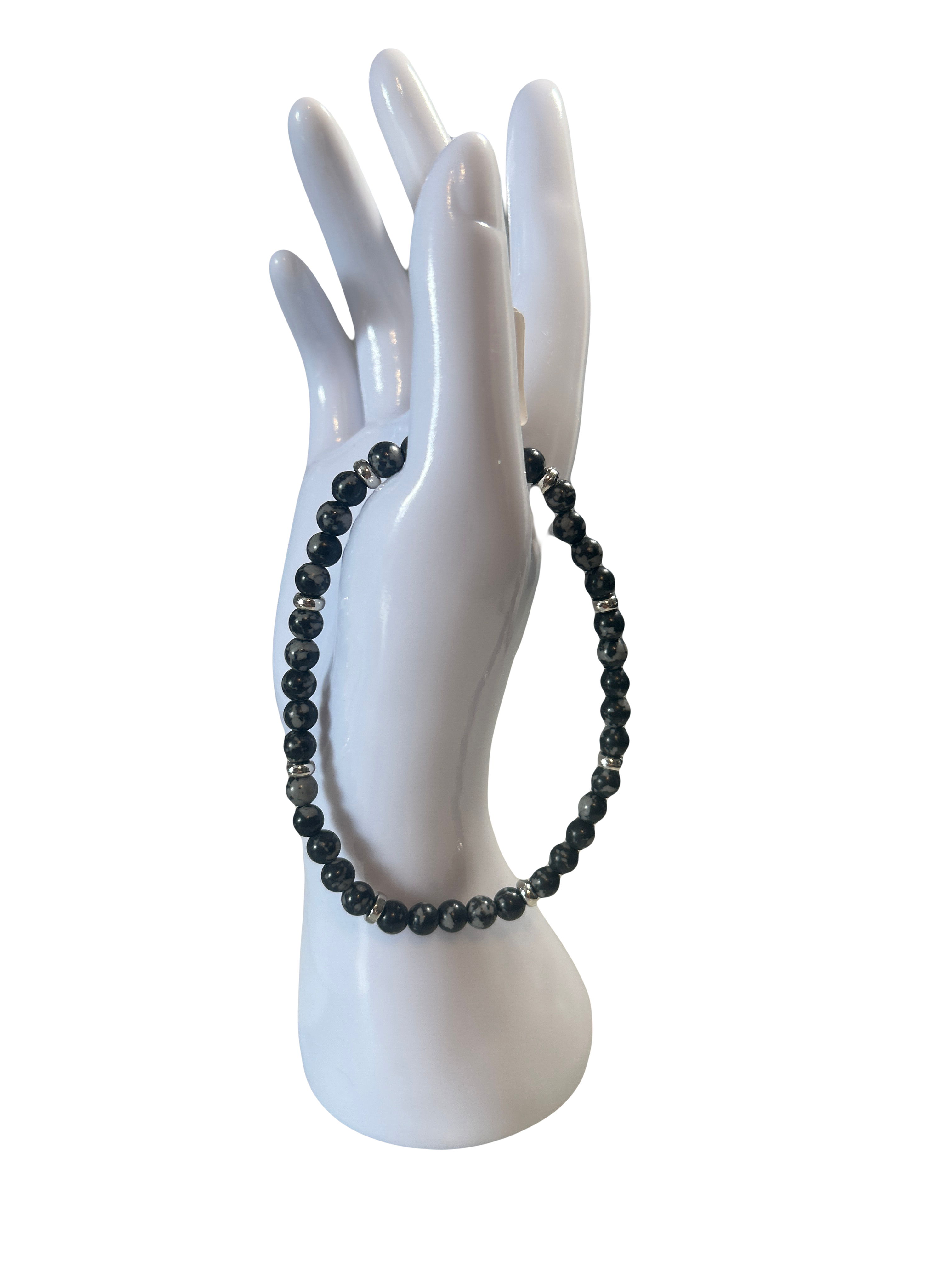 Bracelet pour cheville obsidienne neige