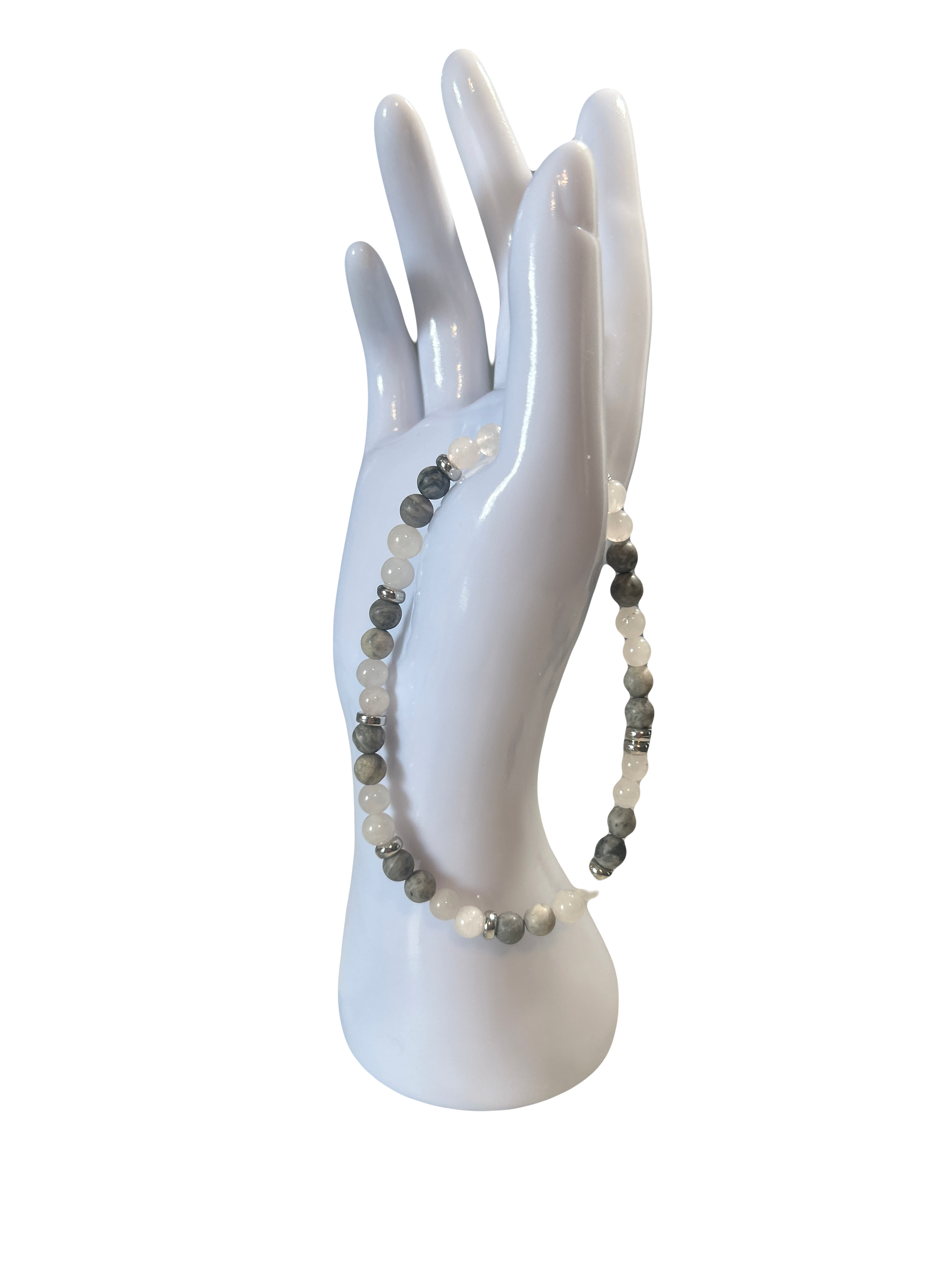 Bracelet pour cheville quartz rose et jaspe gris