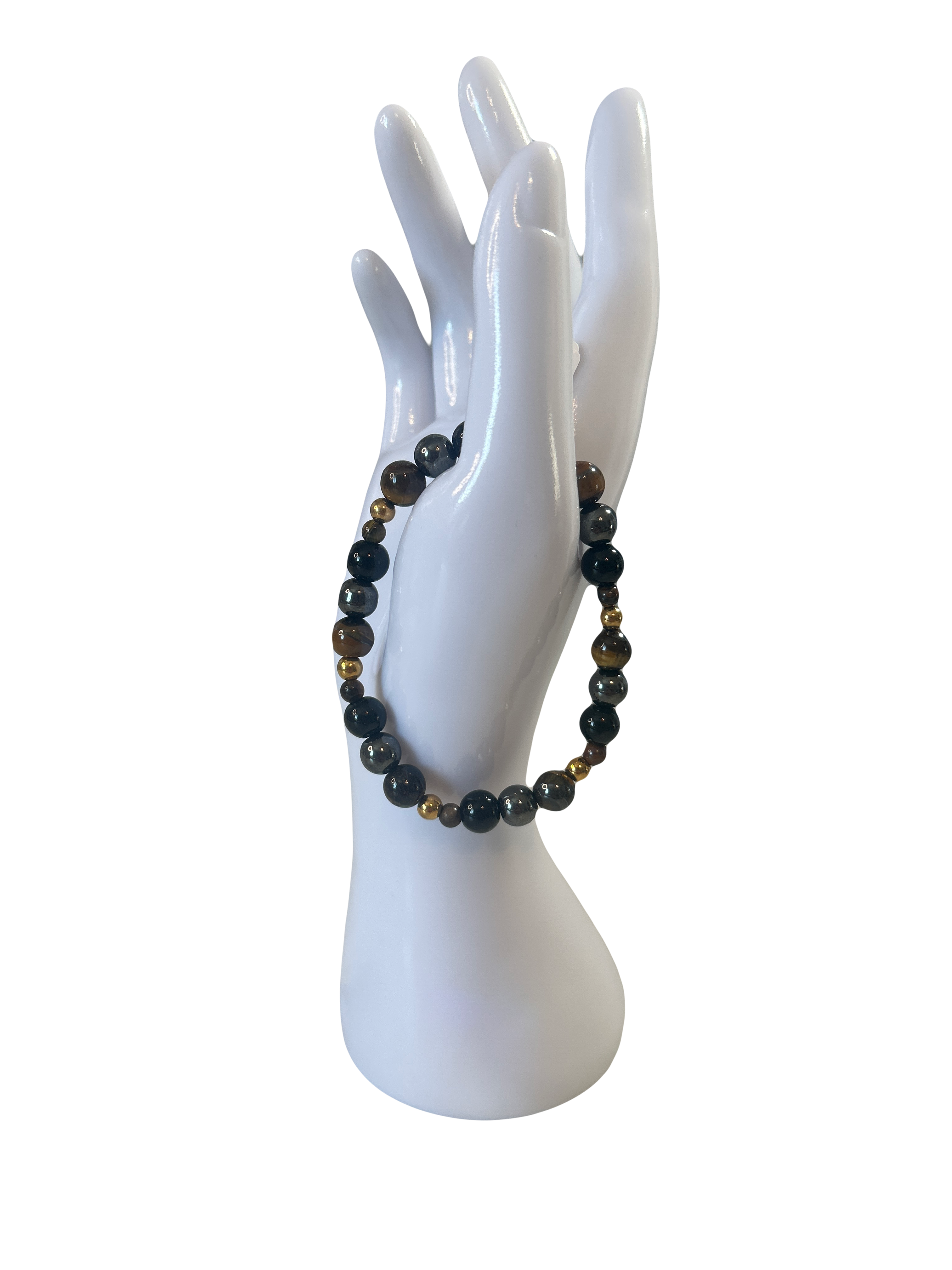 Bracelet acier inoxydable obsidienne, œil de tigre et hématite