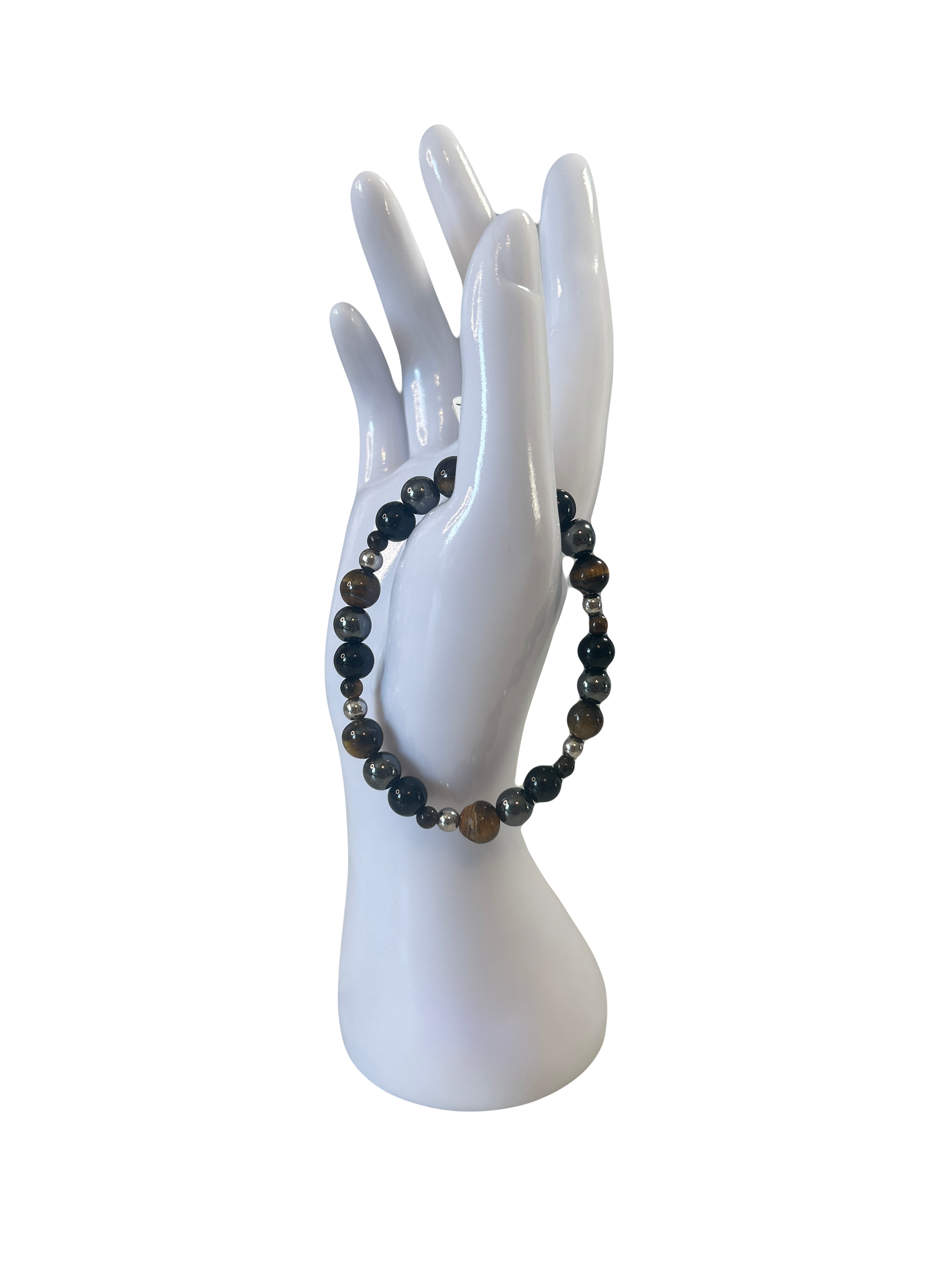 Bracelet acier inoxydable obsidienne, œil de tigre et hématite