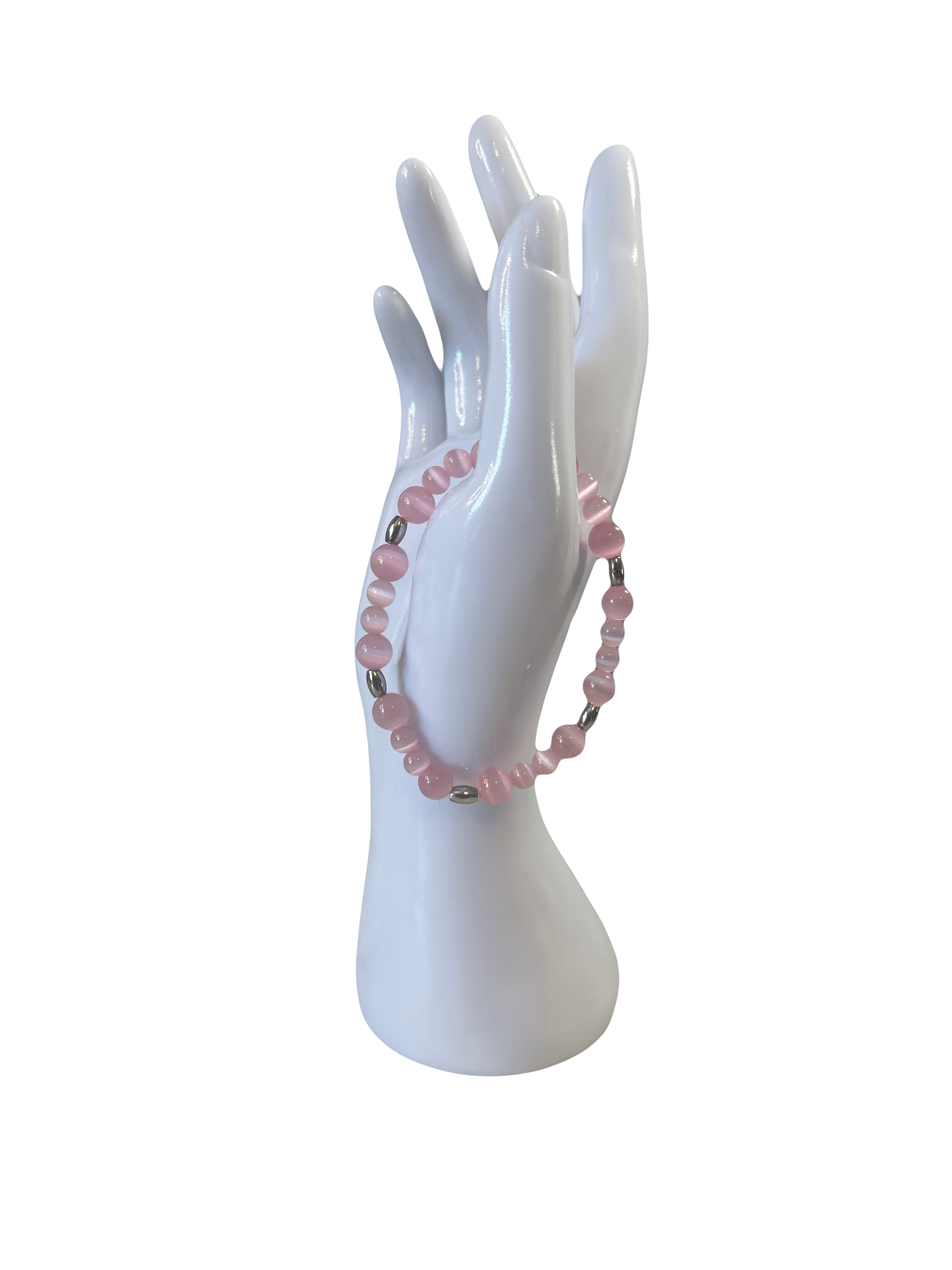 Bracelet acier inoxydable œil de chat rose