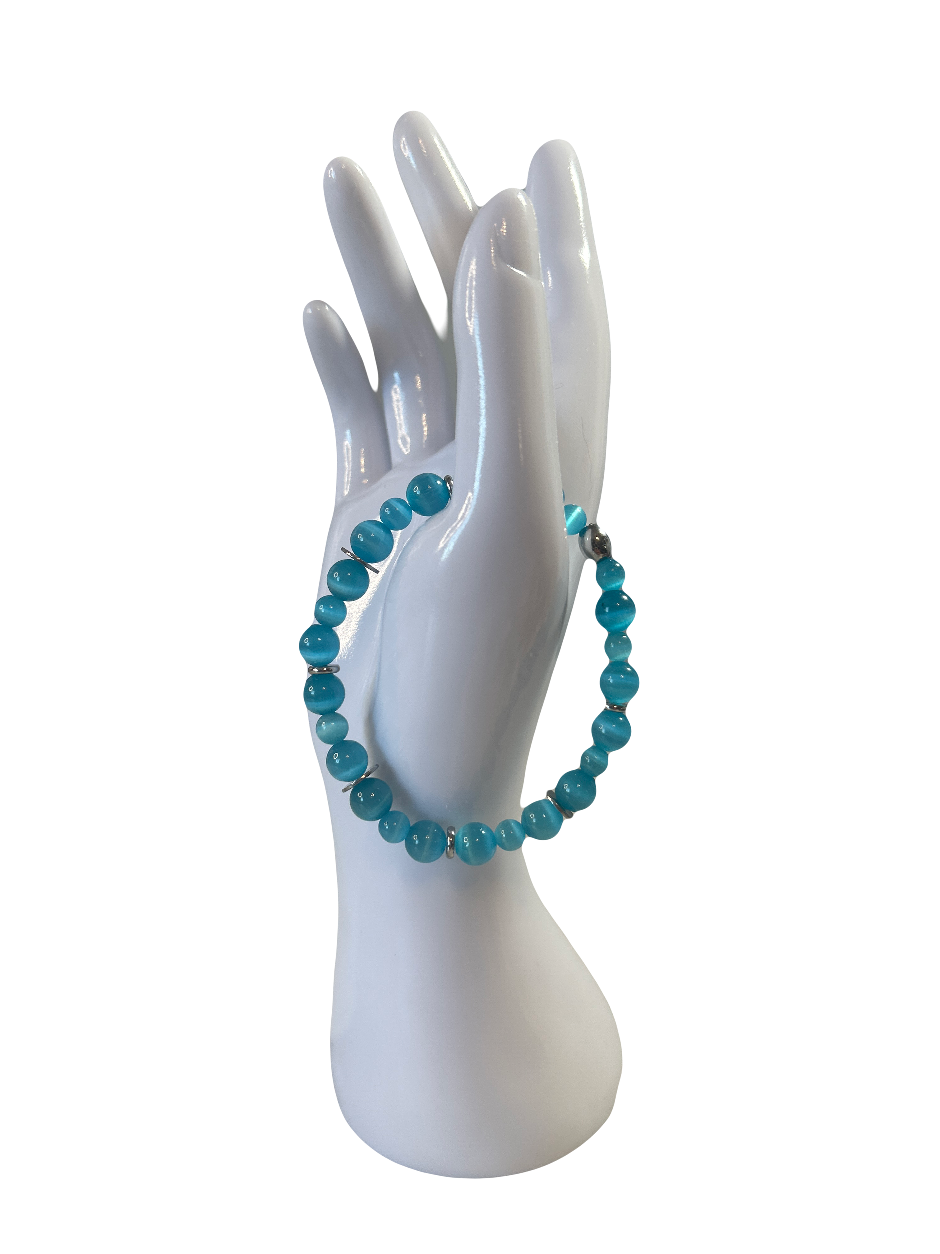 Bracelet acier inoxydable œil de chat bleu