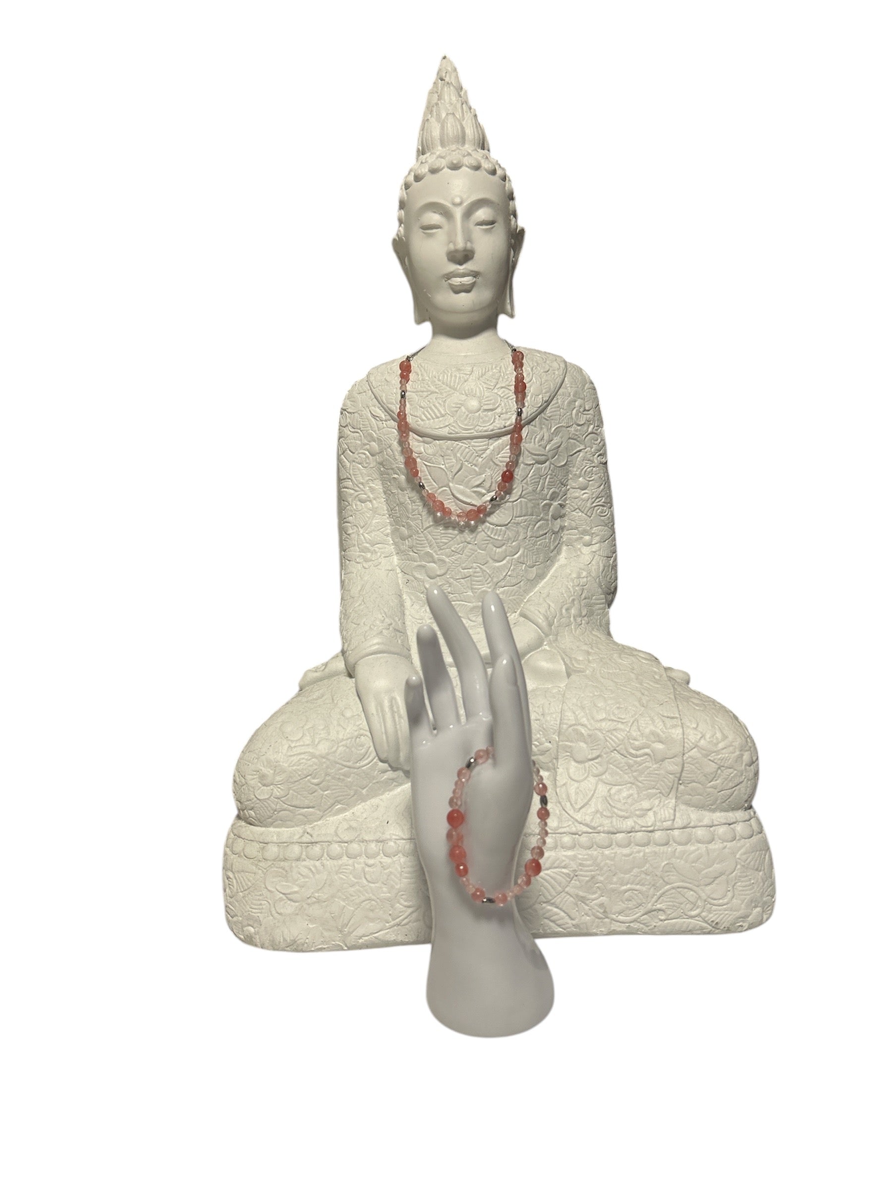 Ensemble collier et bracelet acier inoxydable Quartz Cerise