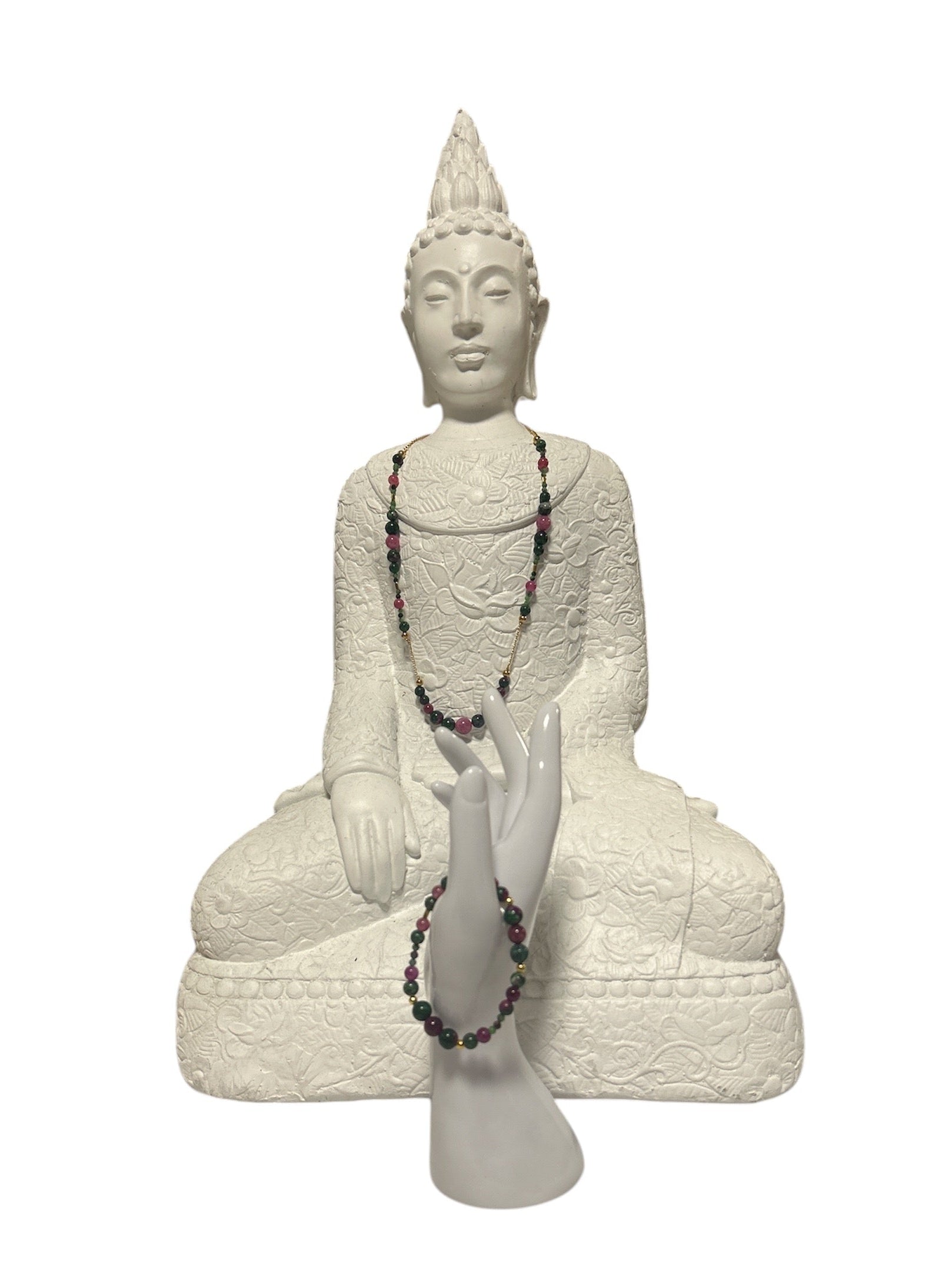 Ensemble collier et bracelet acier inoxydable lépidolite et rubis zoïsite