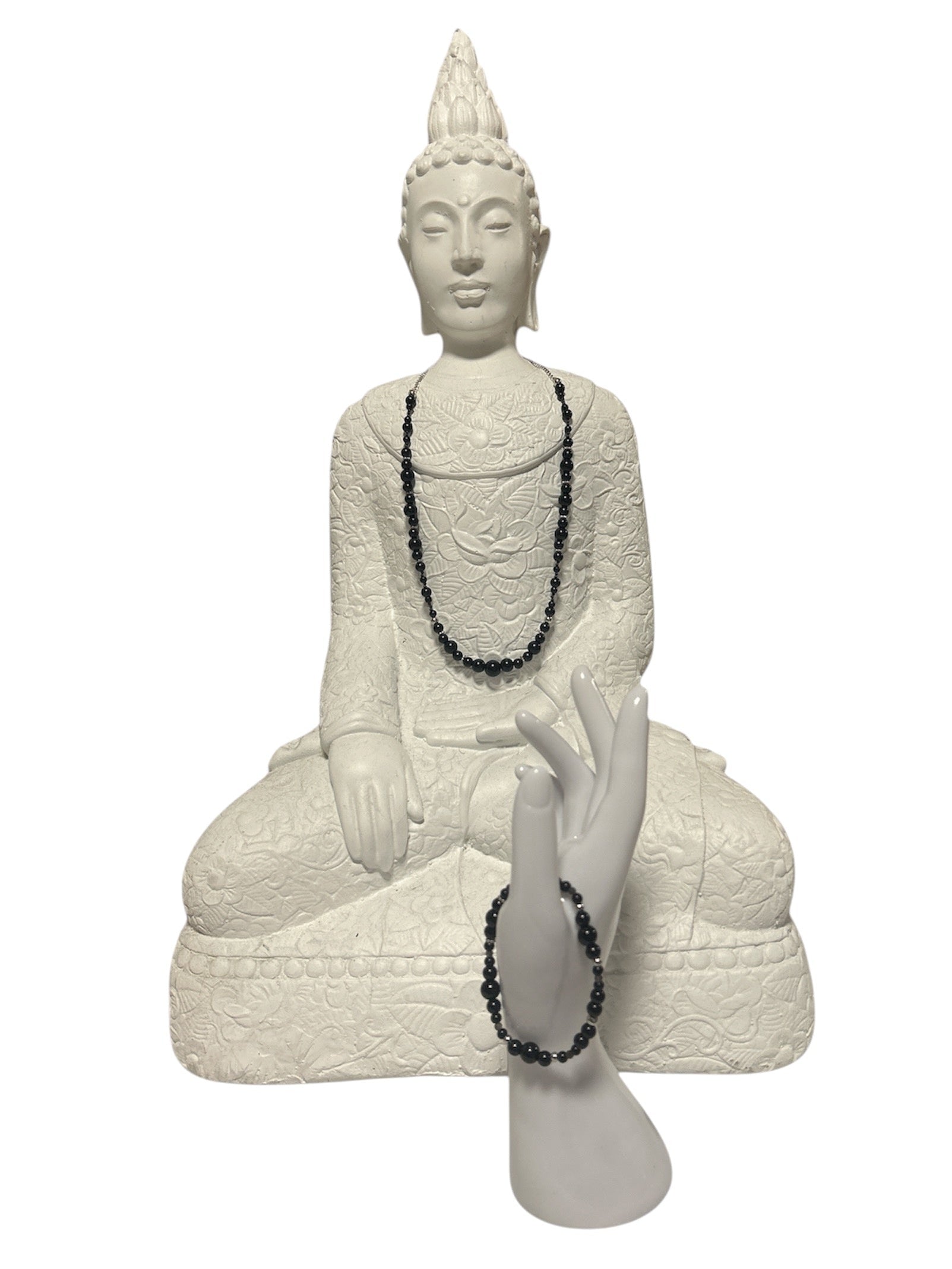 Ensemble collier et bracelet acier inoxydable Obsidienne