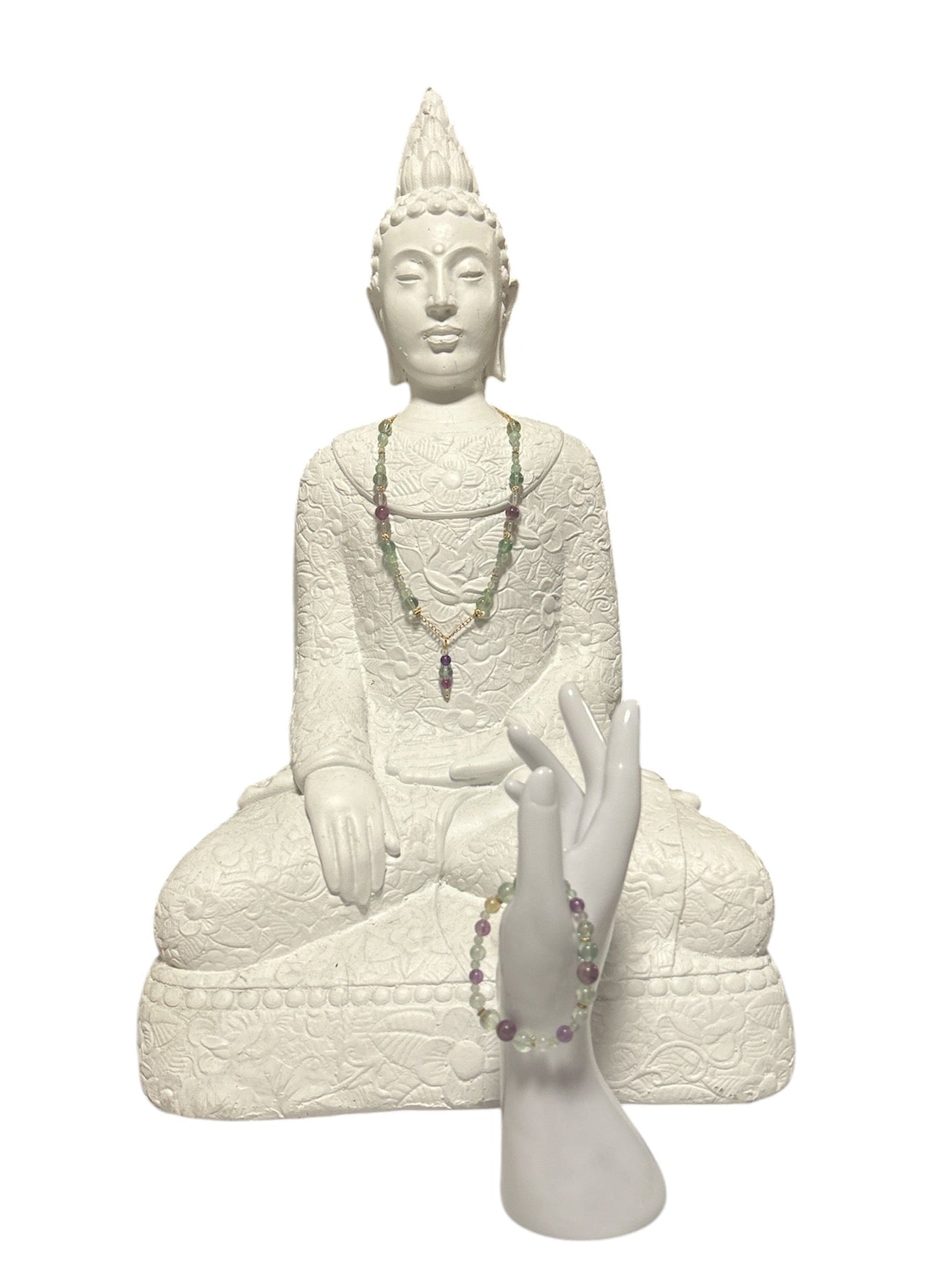 Ensemble collier et bracelet acier inoxydable Fluorite