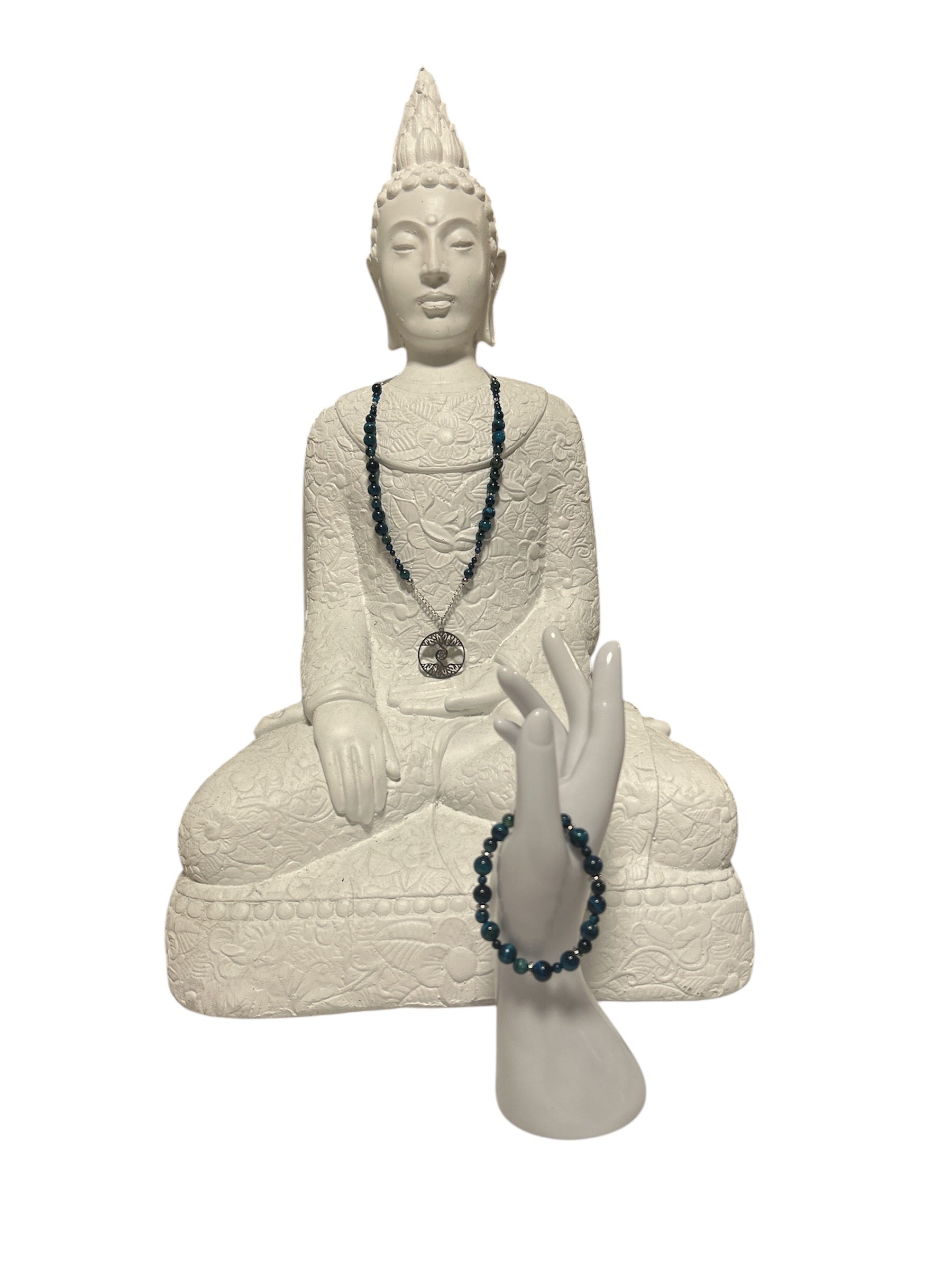 Ensemble collier et bracelet acier inoxydable Œil de tigre bleu
