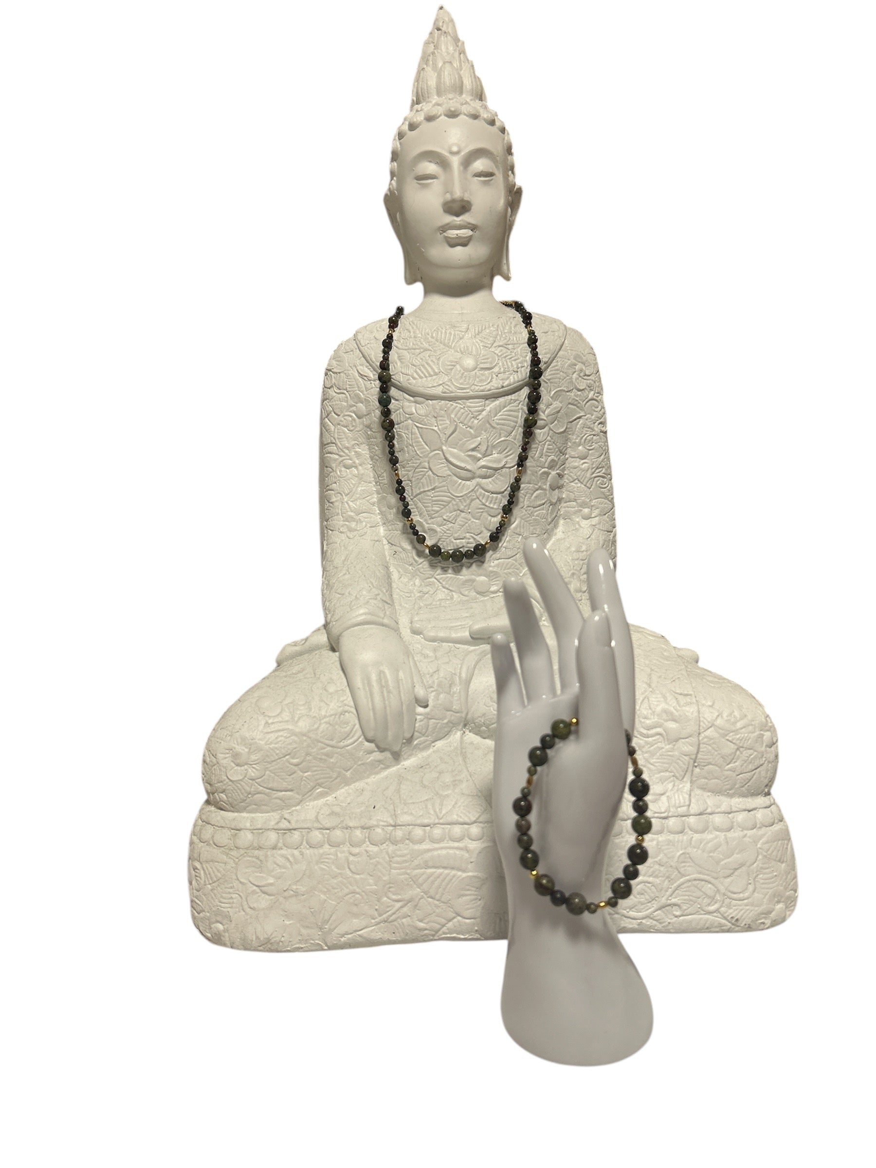 Ensemble collier et bracelet acier inoxydable Jaspe sang de dragon