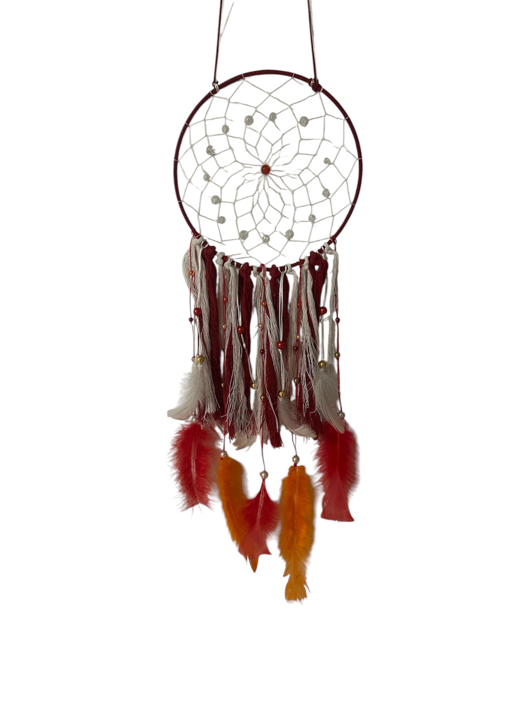 Capteur de rêve 9 pouces Quartz naturel fissuré et œil de chat rouge