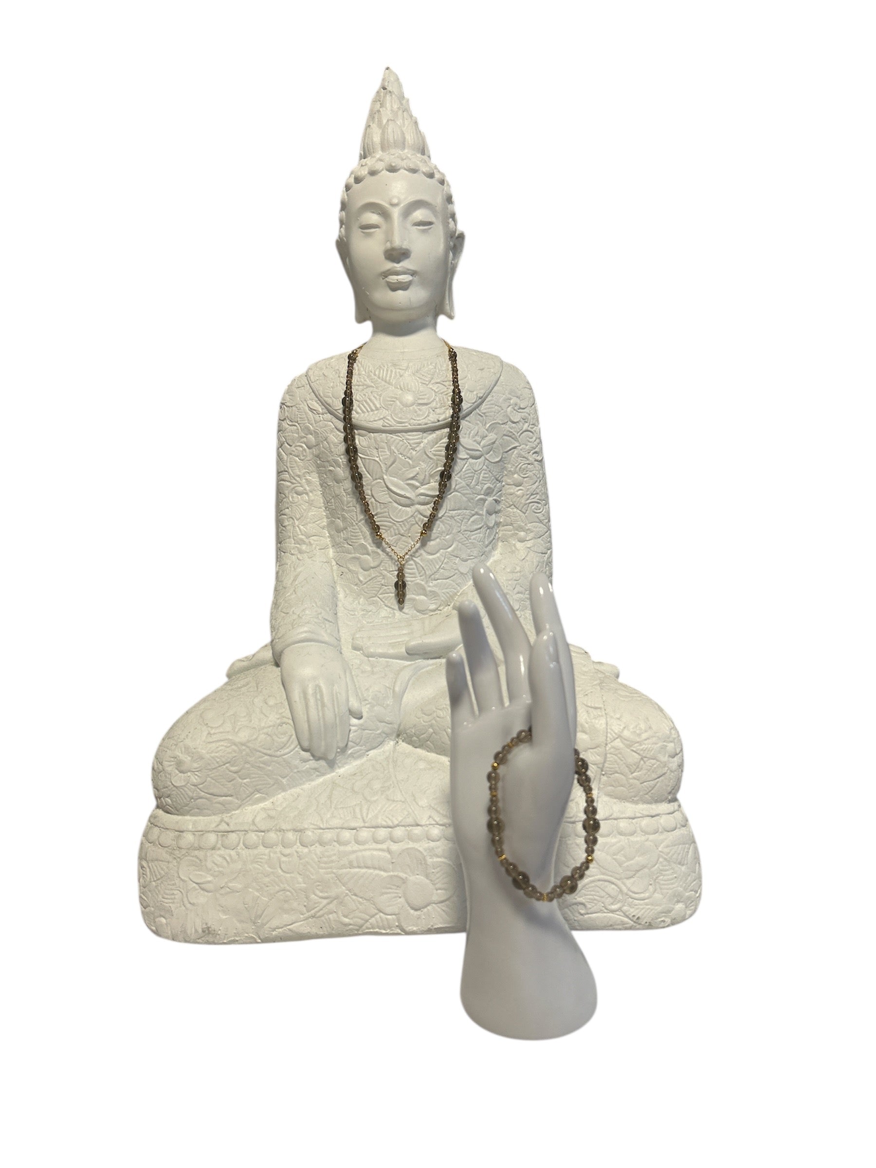 Ensemble collier et bracelet acier inoxydable Quartz fumé