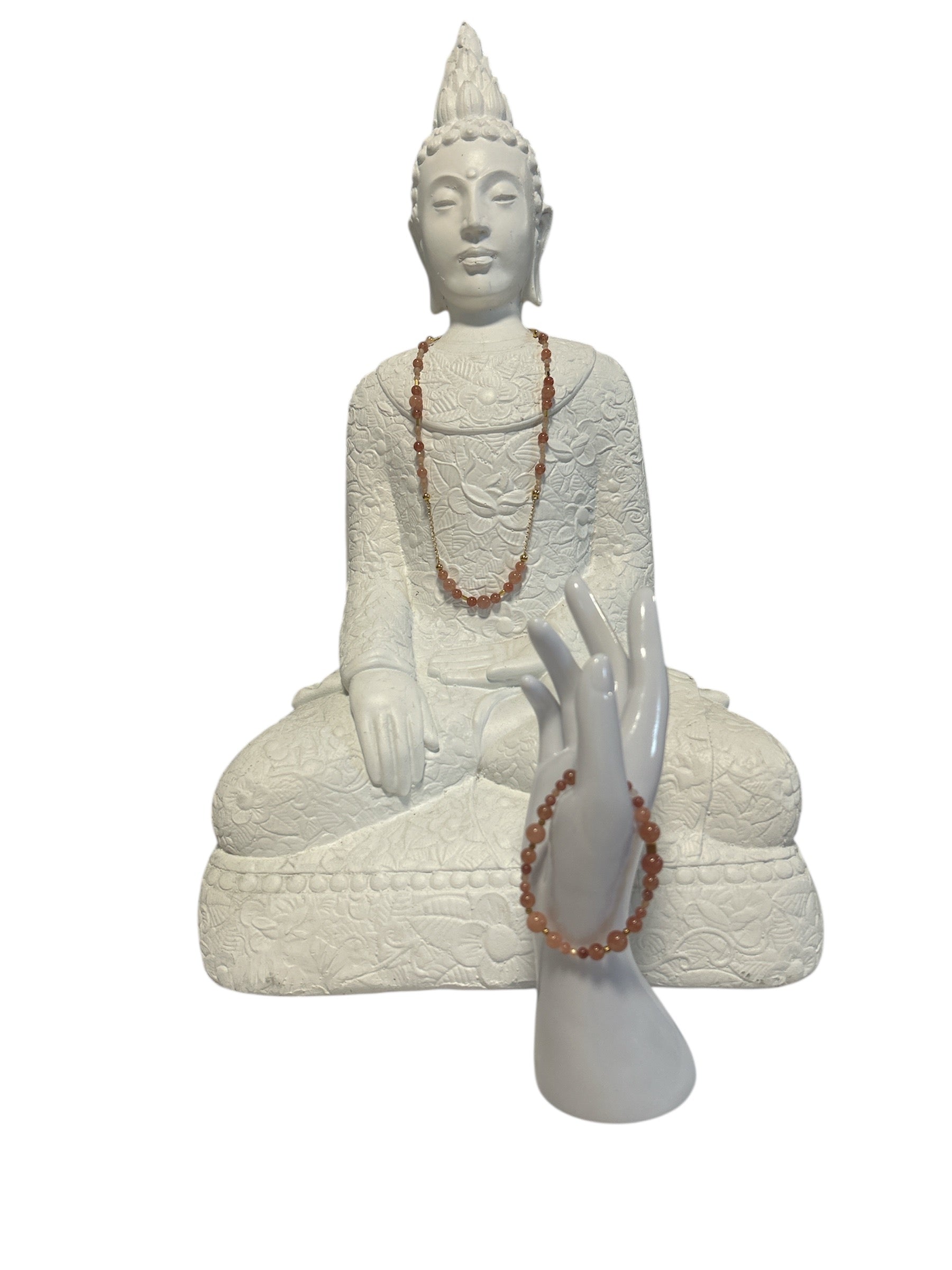 Ensemble collier et bracelet acier inoxydable pierre de soleil