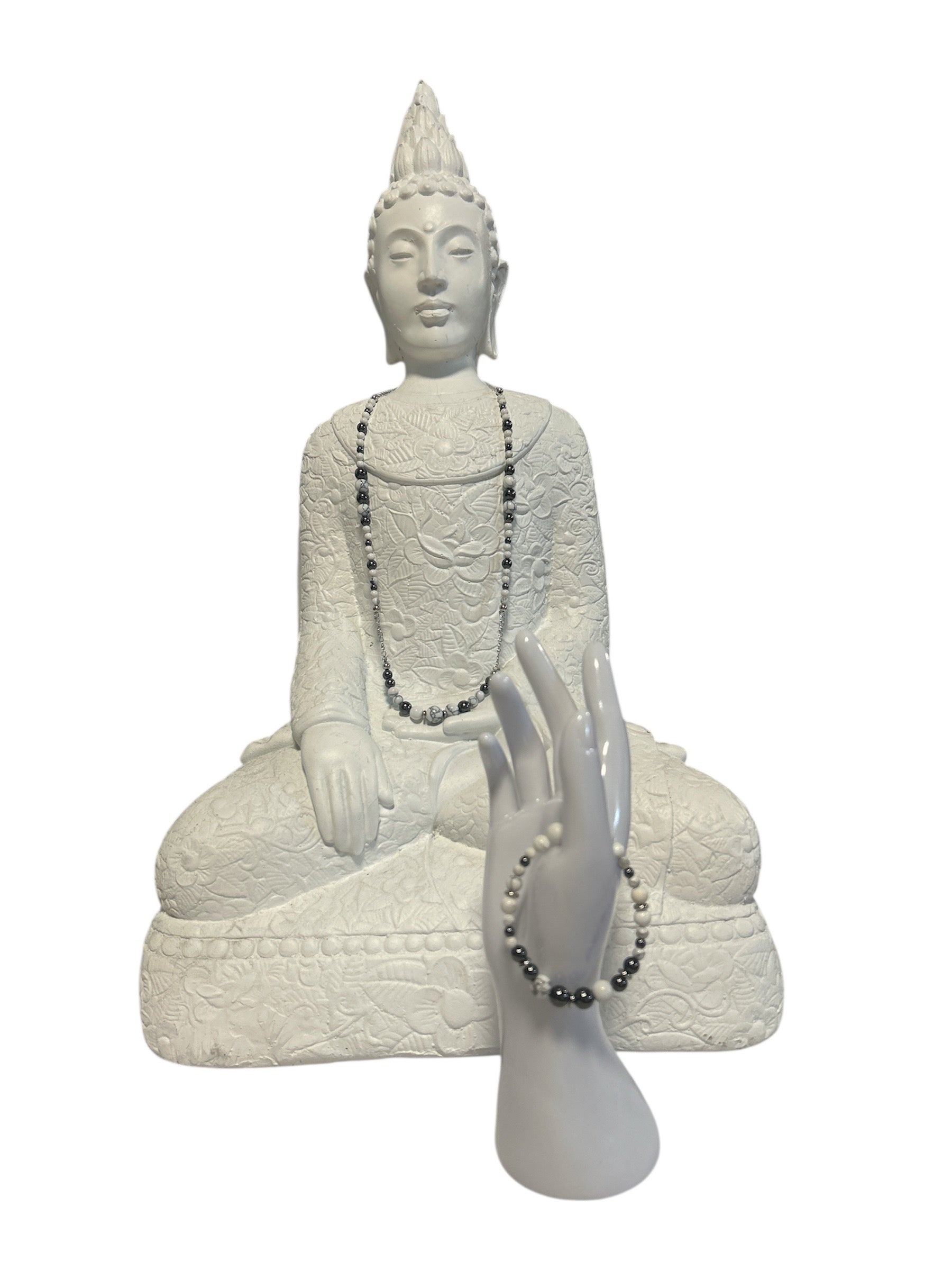 Ensemble collier et bracelet acier inoxydable  hématite et Howlite