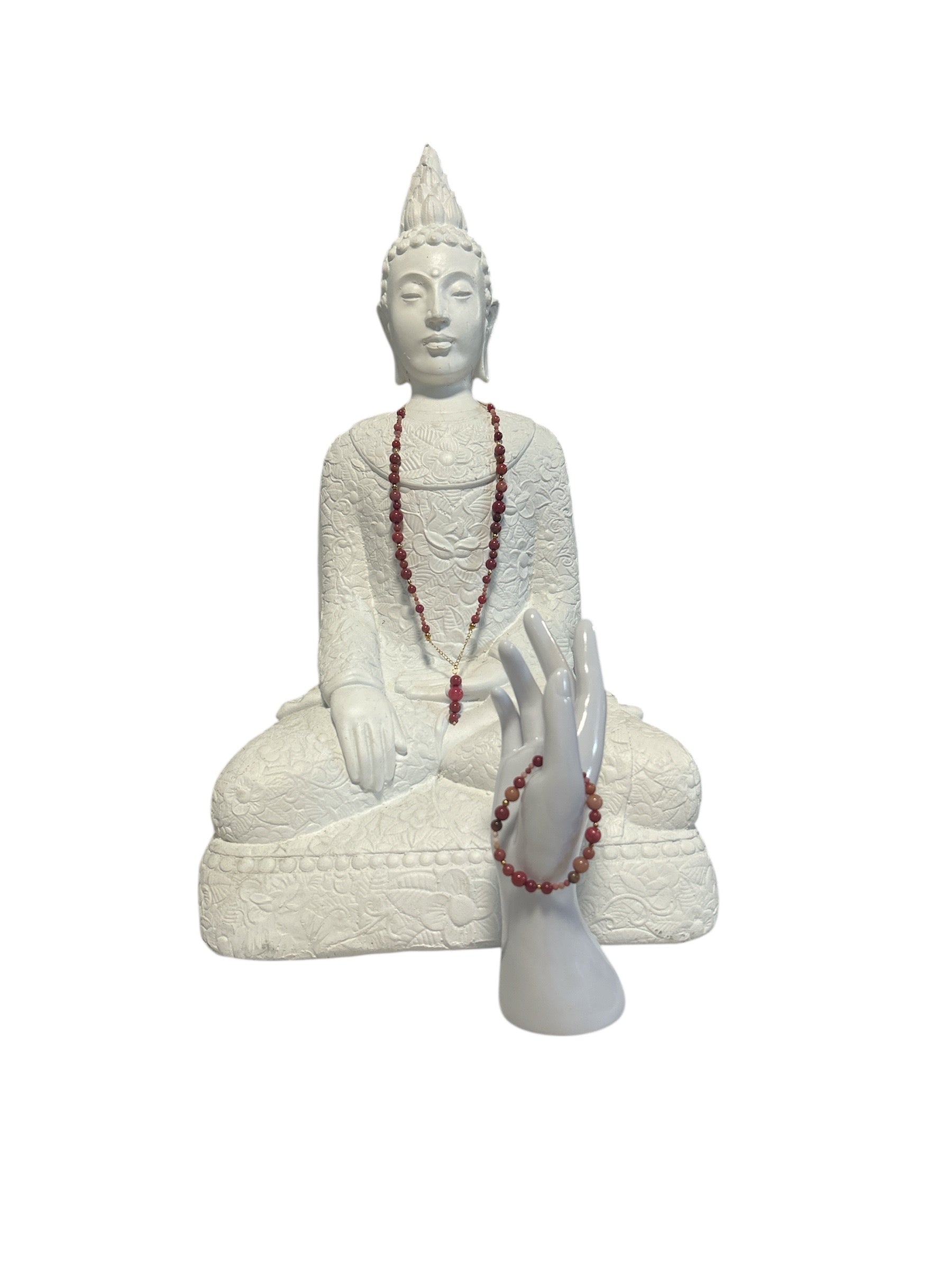 Ensemble collier et bracelet acier inoxydable rhodochrosite