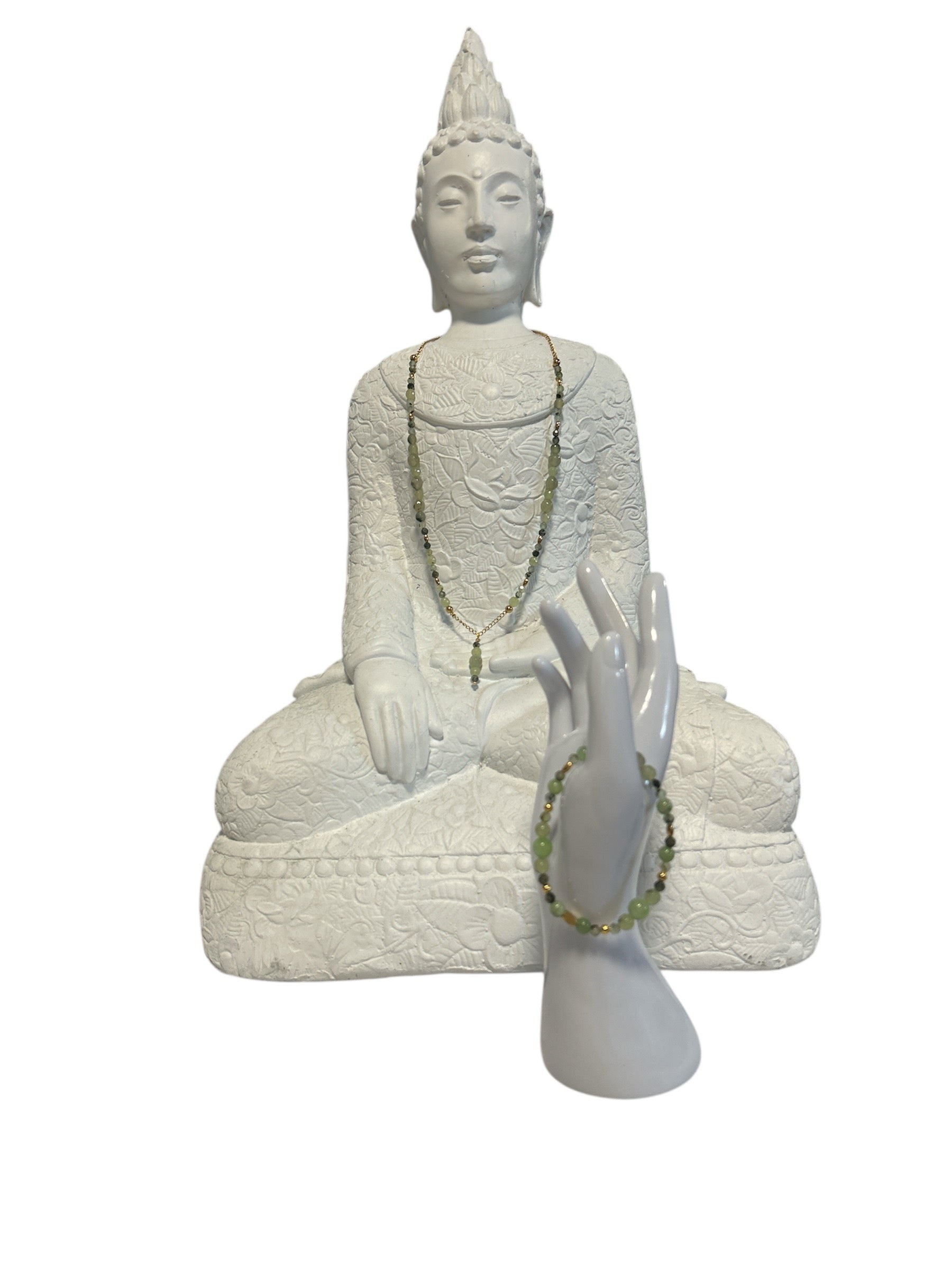 Ensemble collier et bracelet acier inoxydable or phrénite