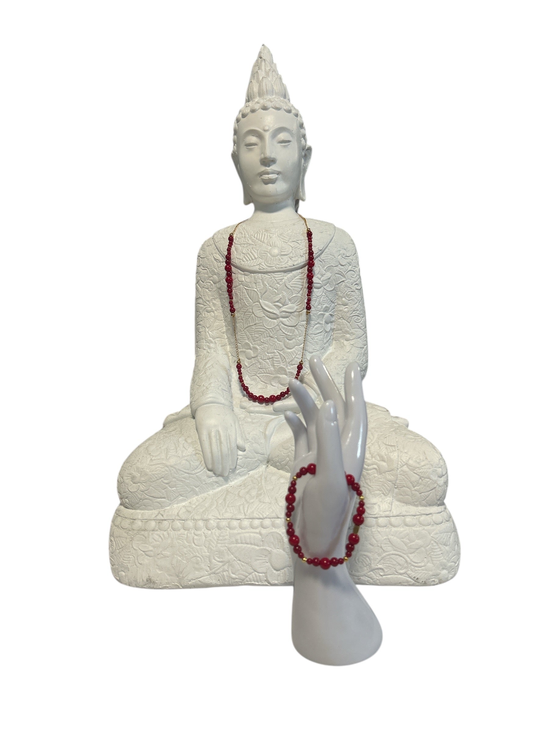 Ensemble collier et bracelet acier inoxydable Corail rouge