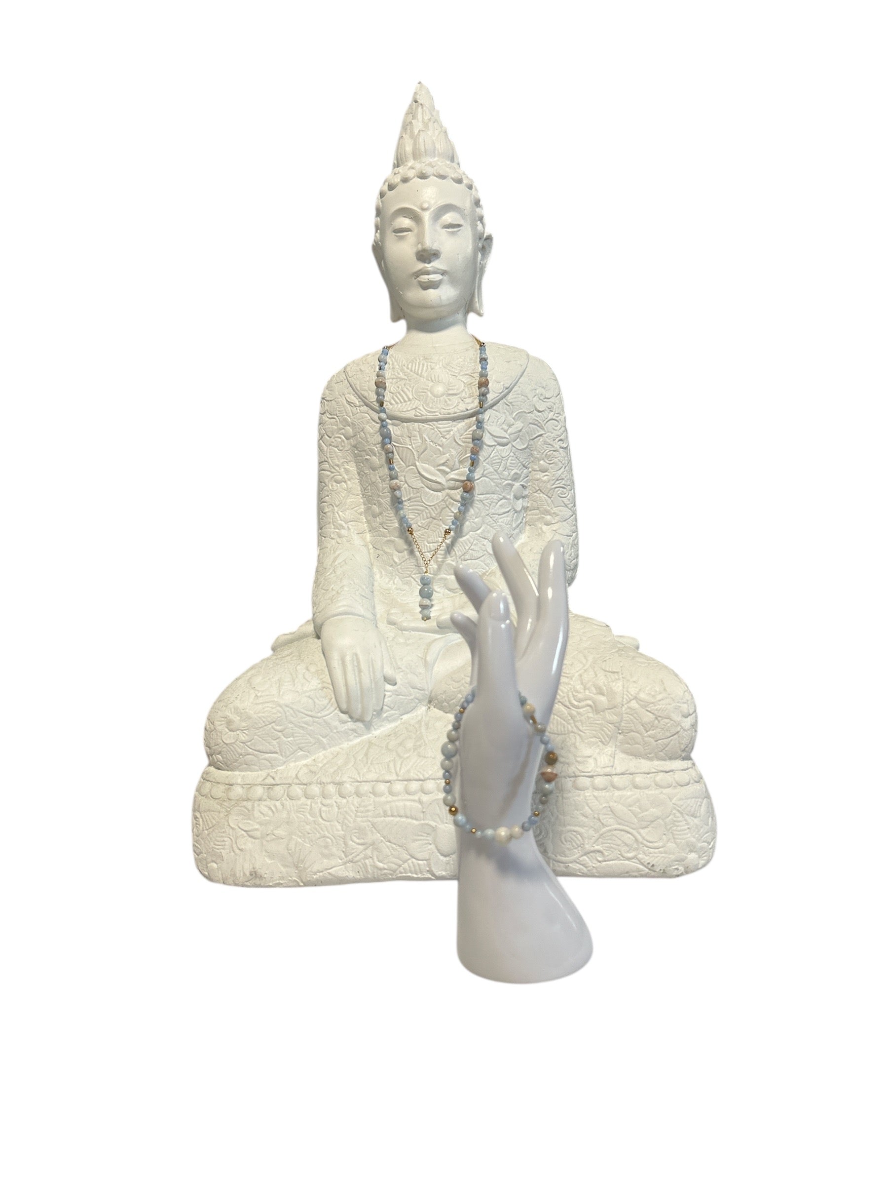 Ensemble collier et bracelet acier inoxydable calcédoine bleue