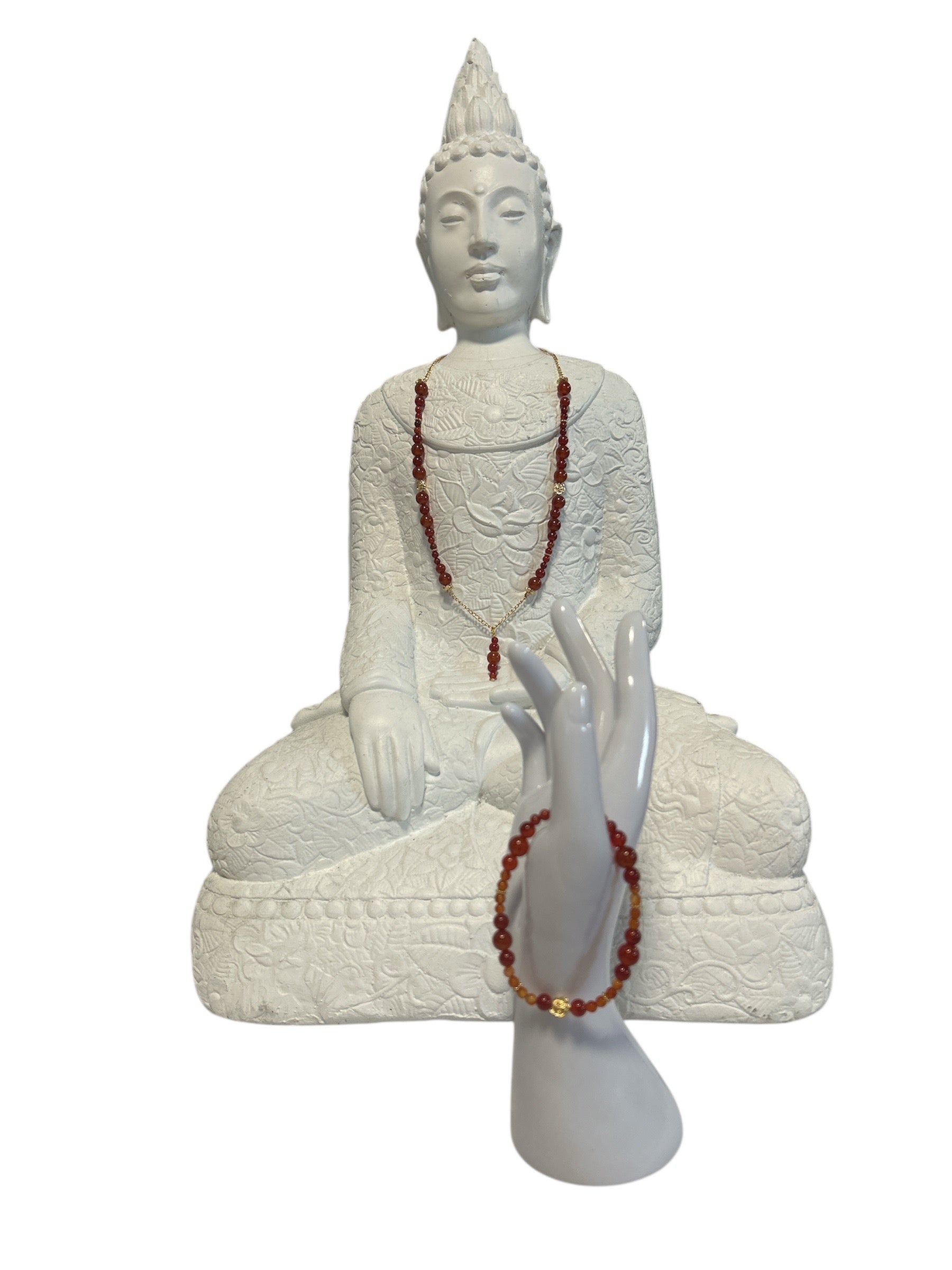 Ensemble collier et bracelet acier inoxydable Cornaline