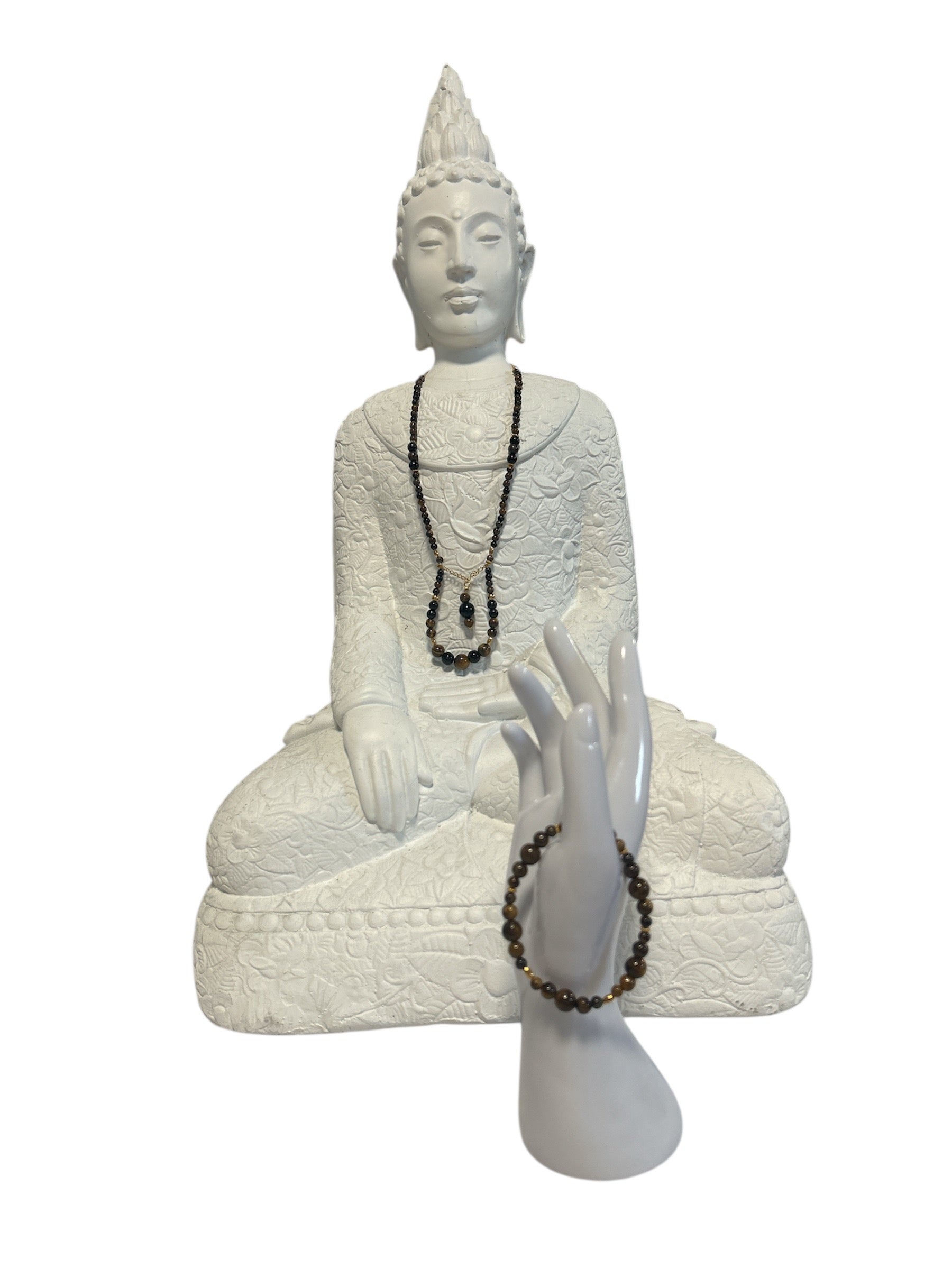 Ensemble collier et bracelet acier inoxydable or œil de tigre