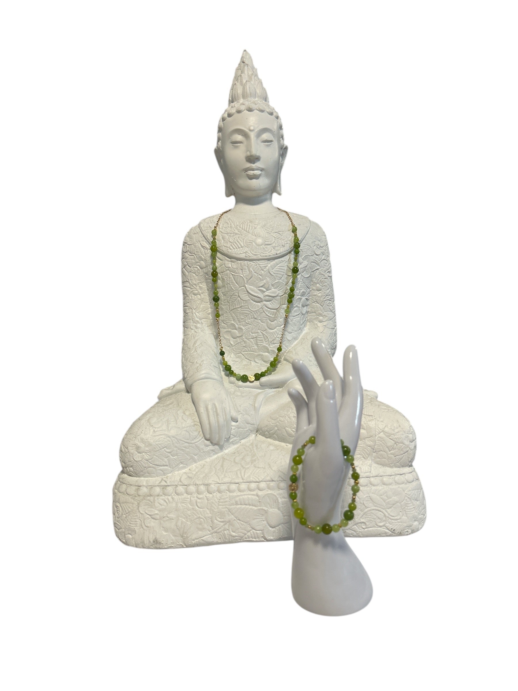 Ensemble collier et bracelet acier inoxydable or péridot