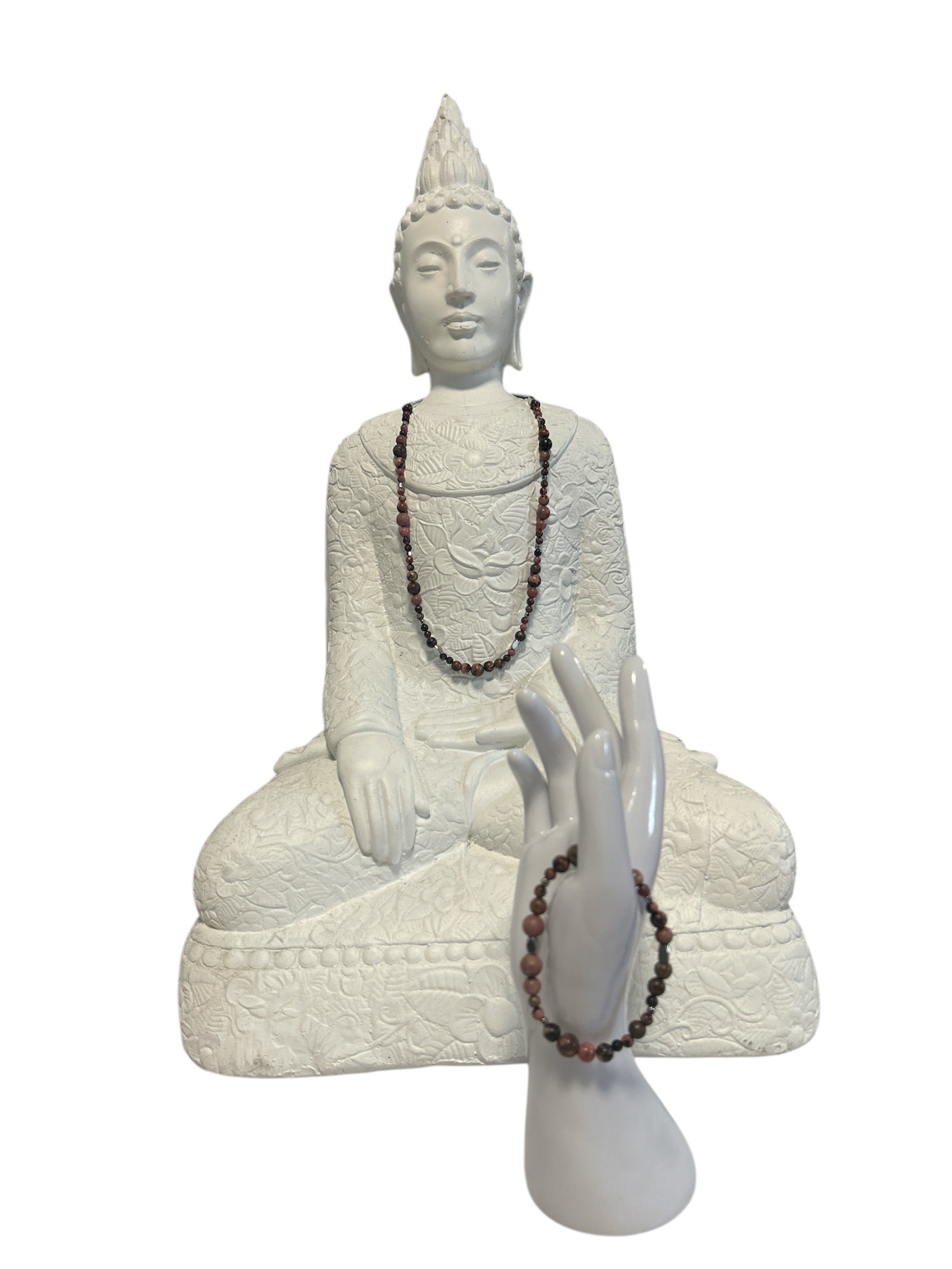 Ensemble collier et bracelet acier inoxydable Rhodonite