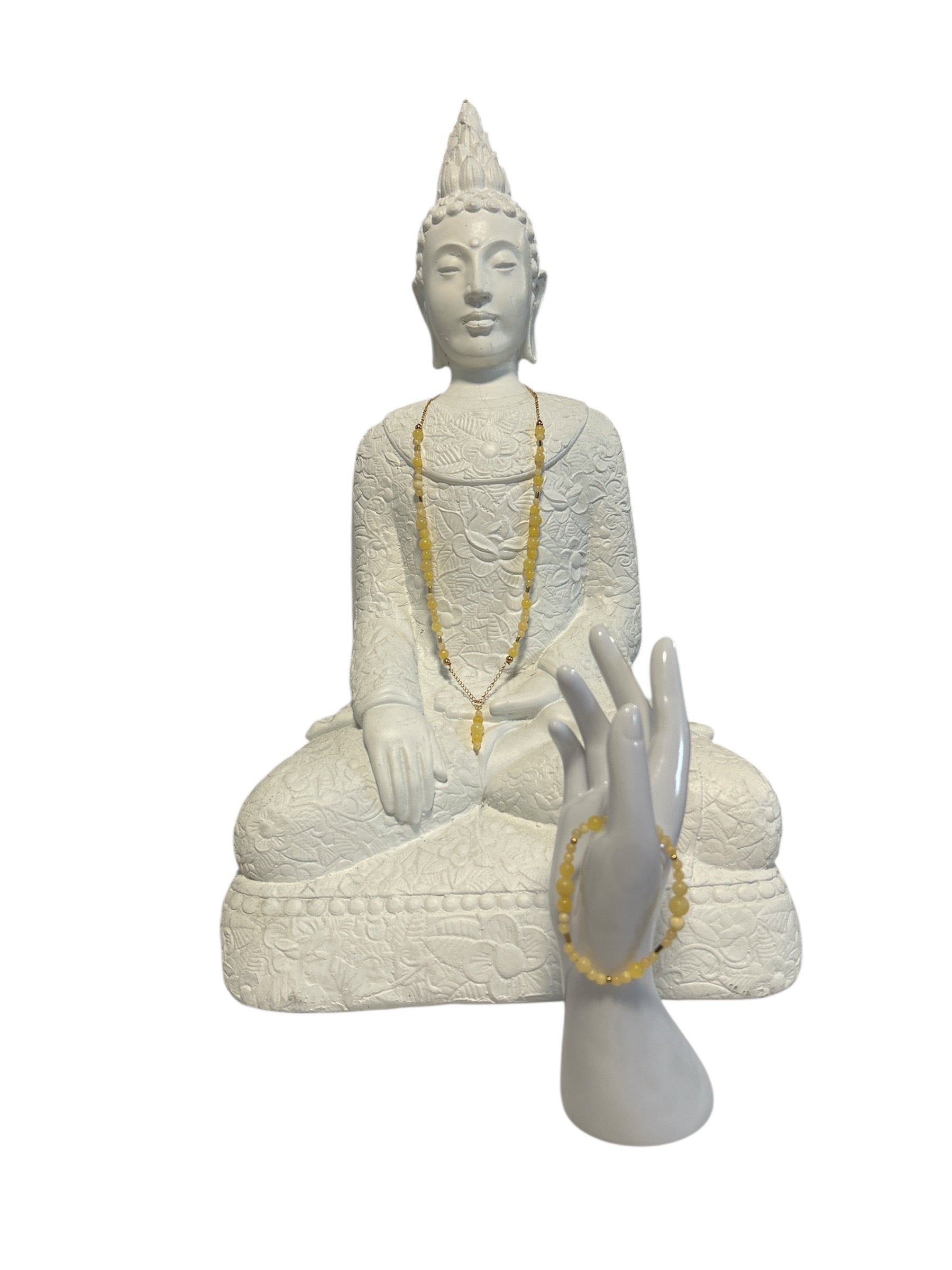 Ensemble collier et bracelet acier inoxydable calcite jaune