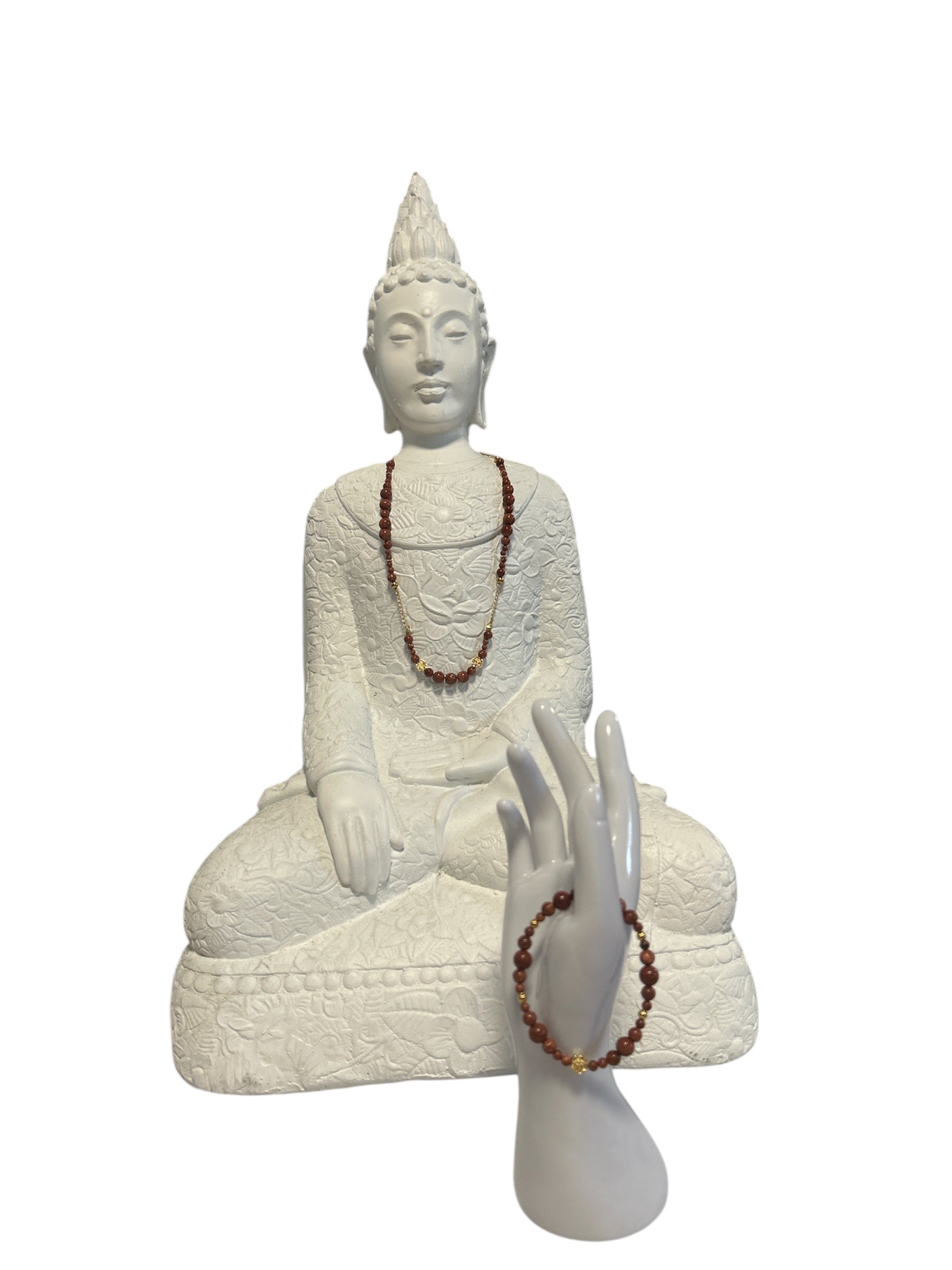 Ensemble collier et bracelet acier inoxydable pierre de sable d’or