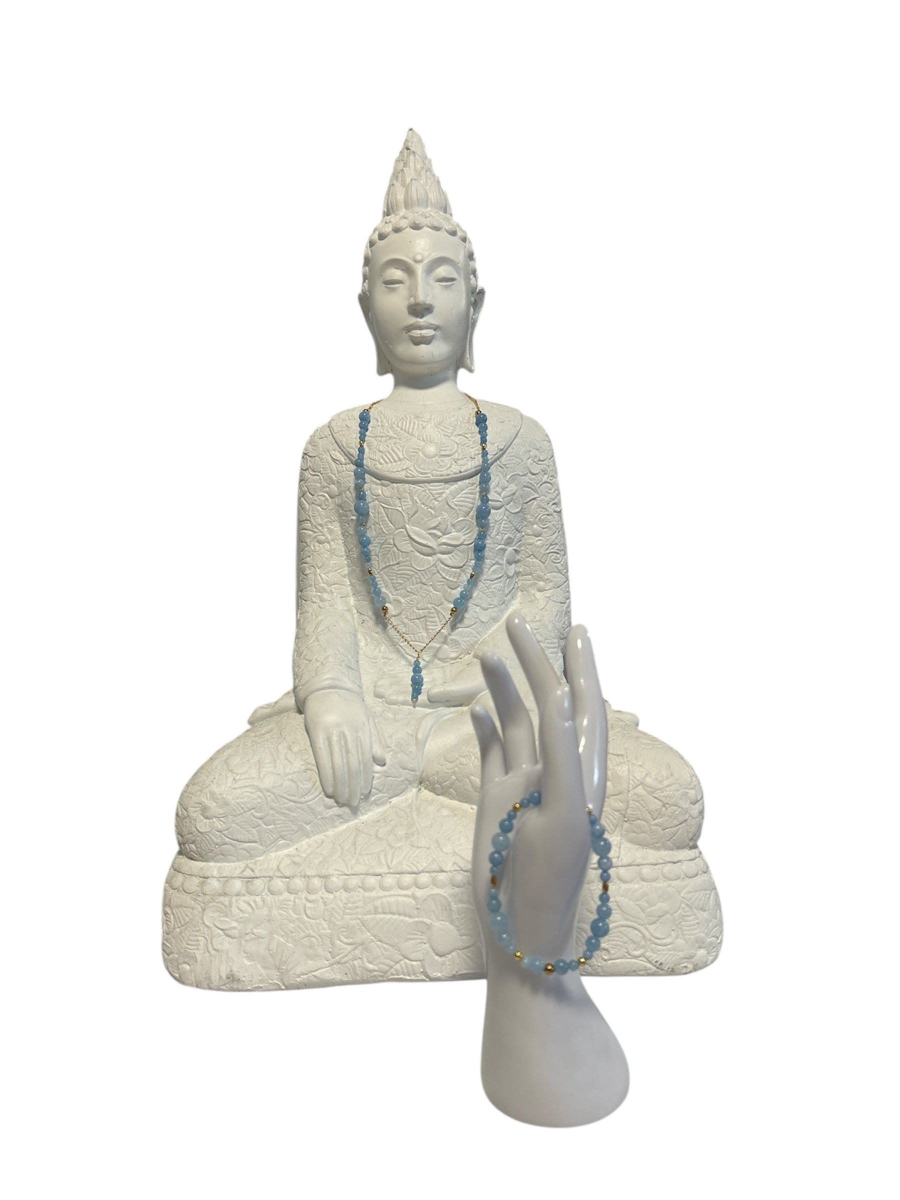 Ensemble collier et bracelet acier inoxydable aigue marine