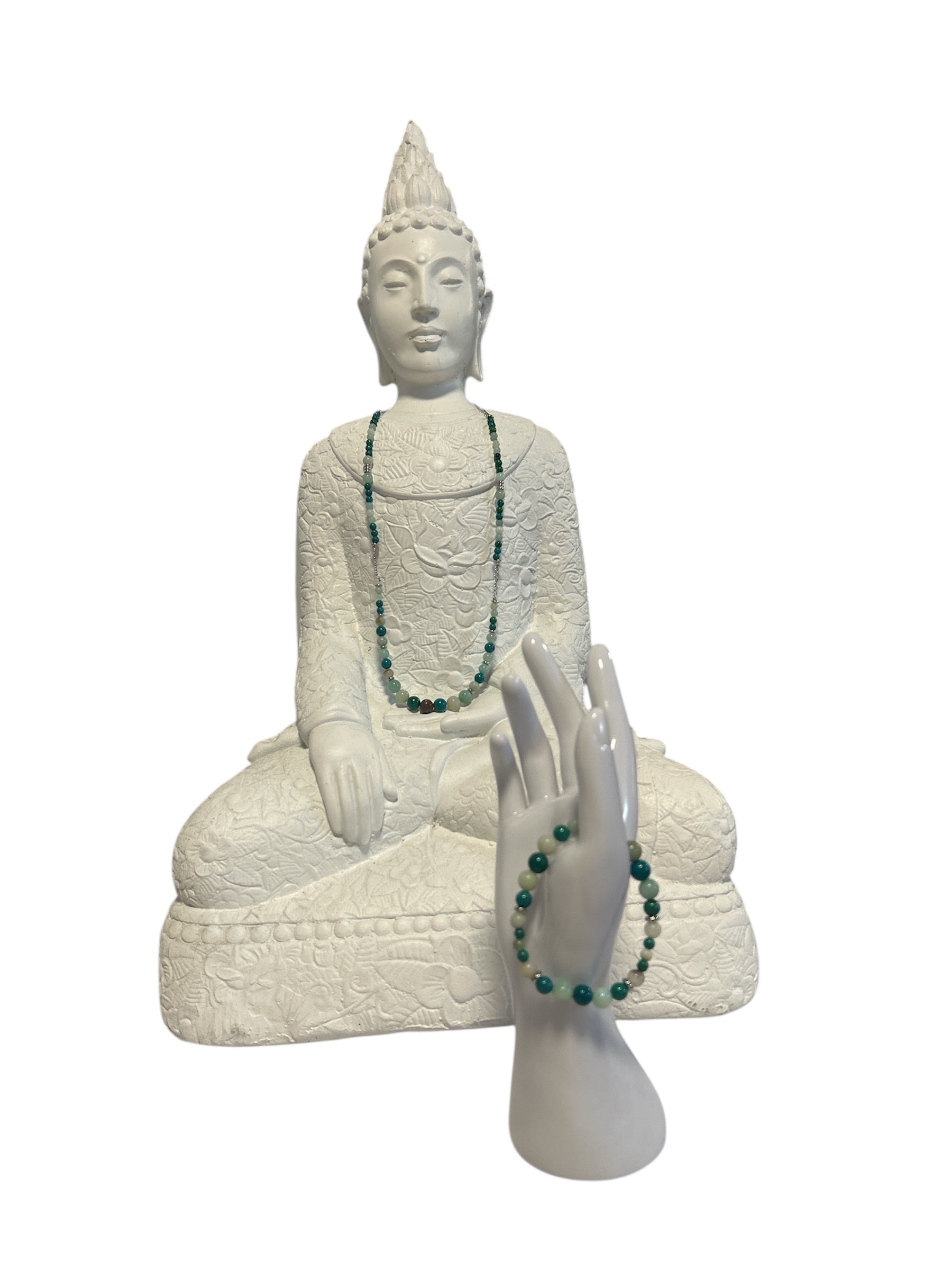 Ensemble collier et bracelet acier inoxydable Amazonite et Chrysocolle