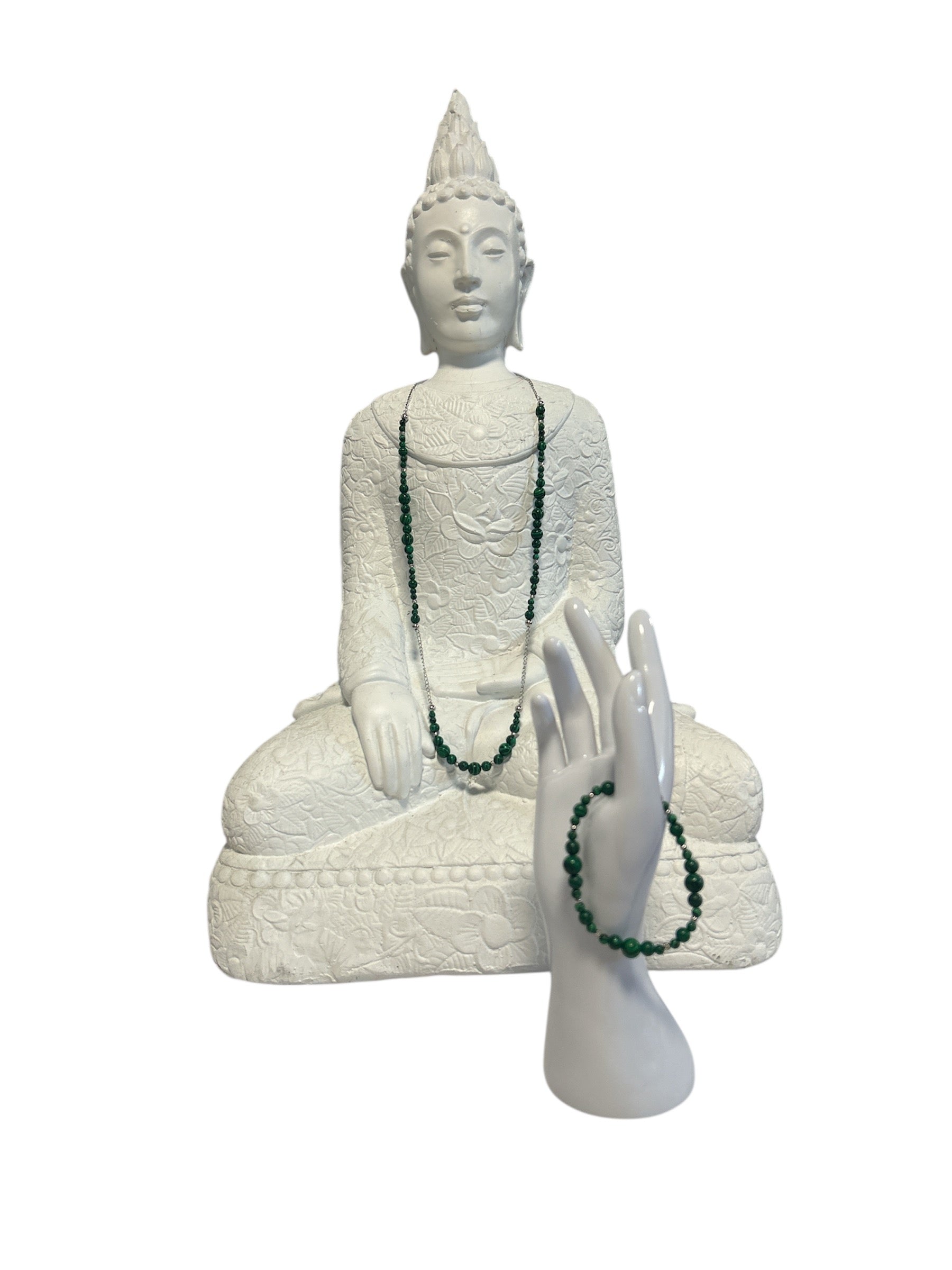 Ensemble collier et bracelet acier inoxydable Malachite