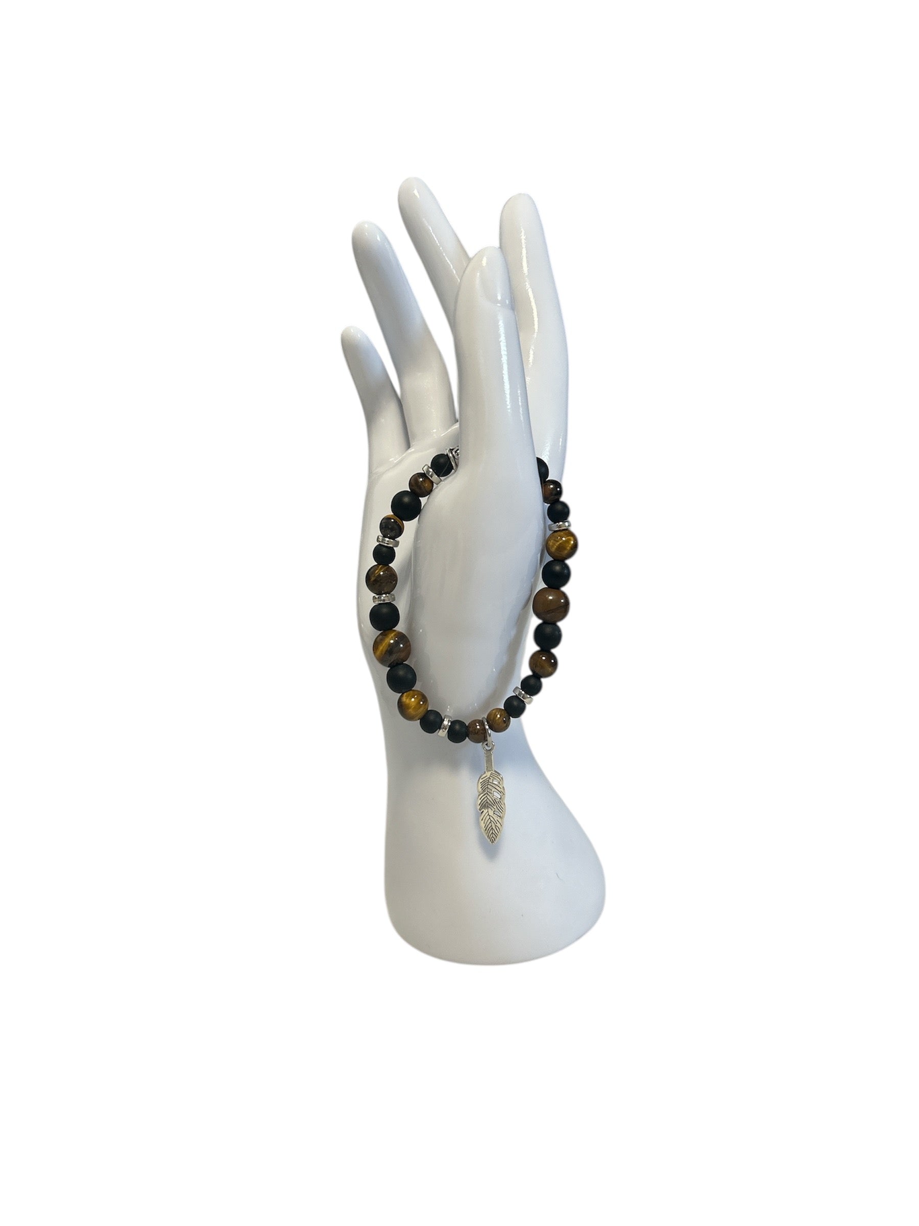 Bracelet Œil de tigre et onyx mat