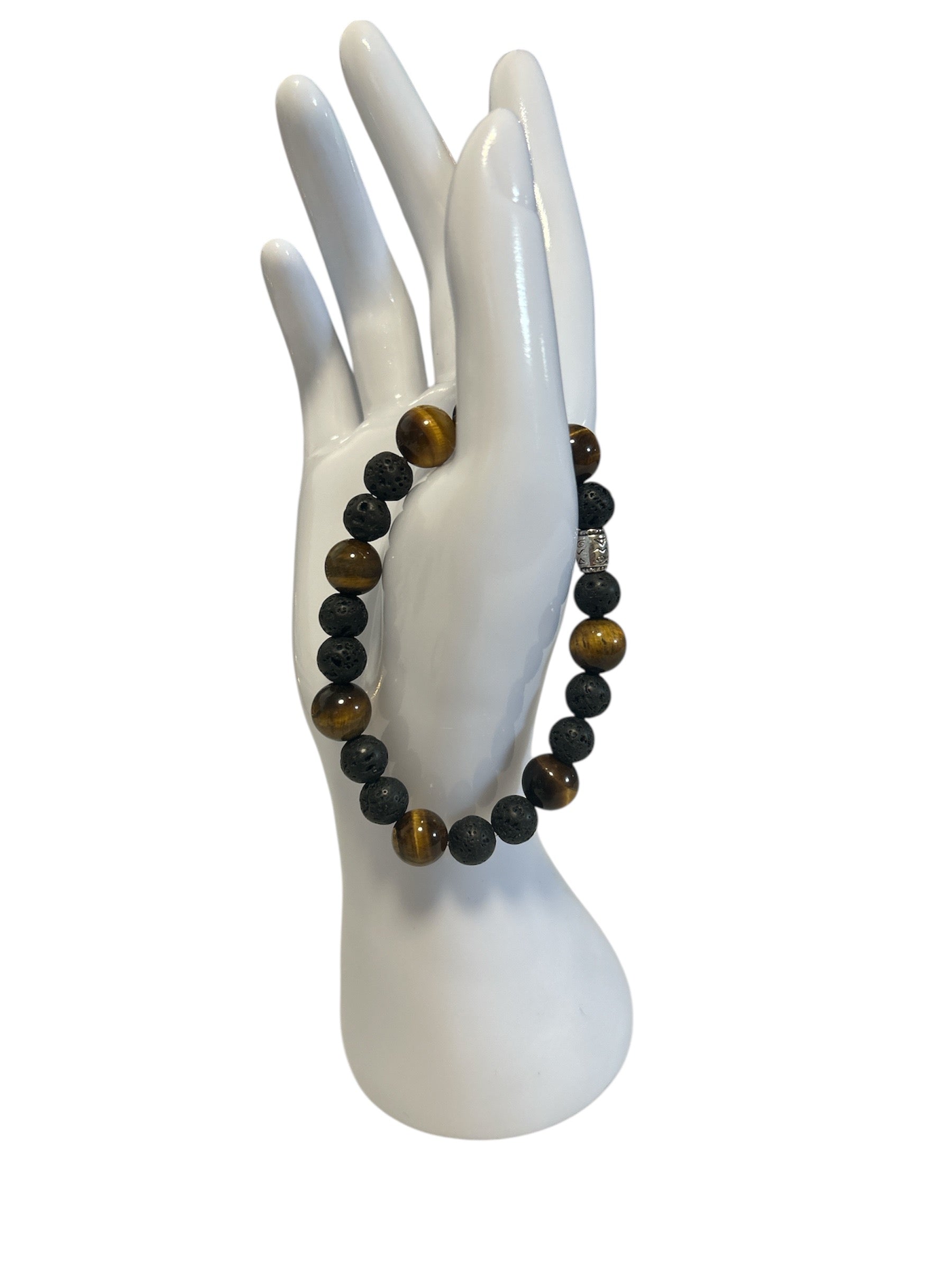 bracelet Œil de tigre et pierre de lave homme