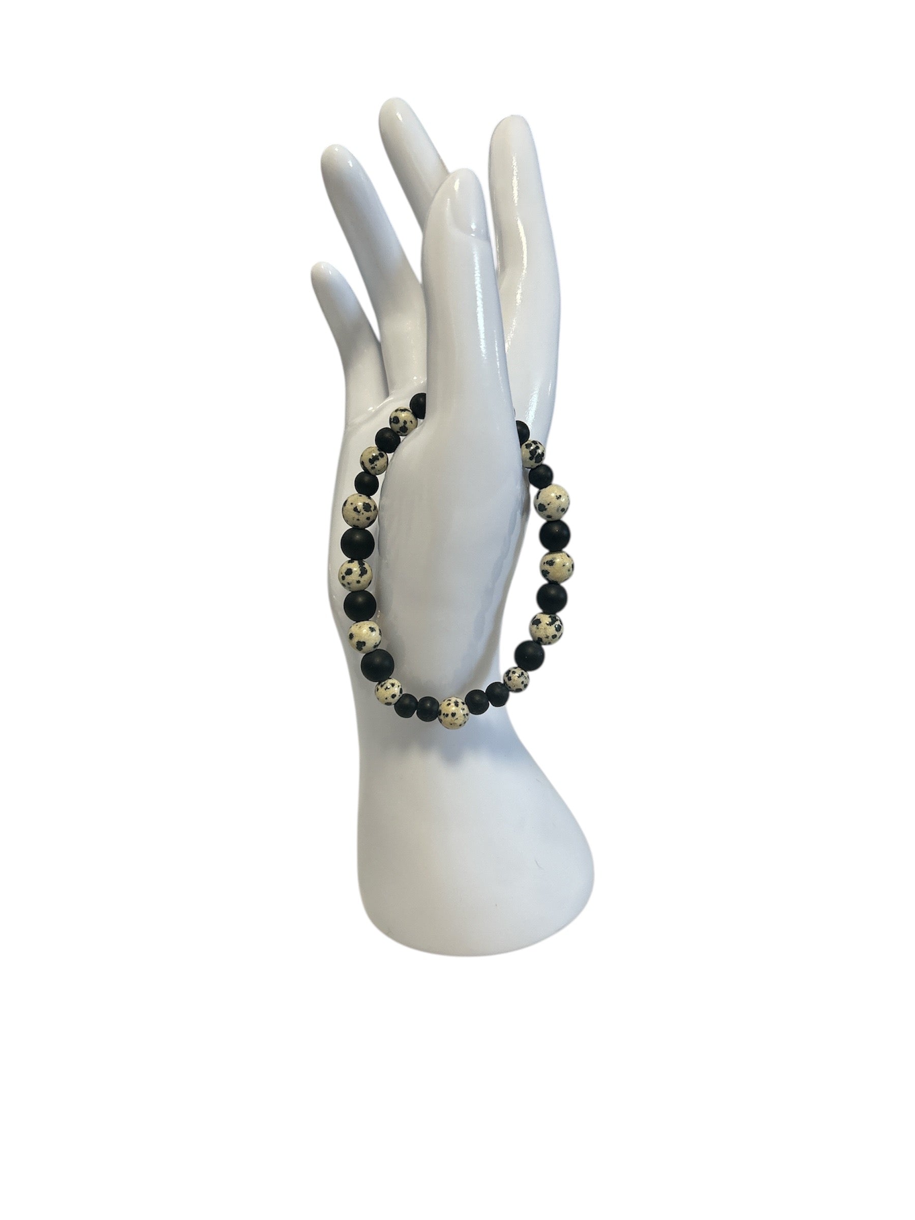 bracelet Jaspe dalmatien et onyx mat homme