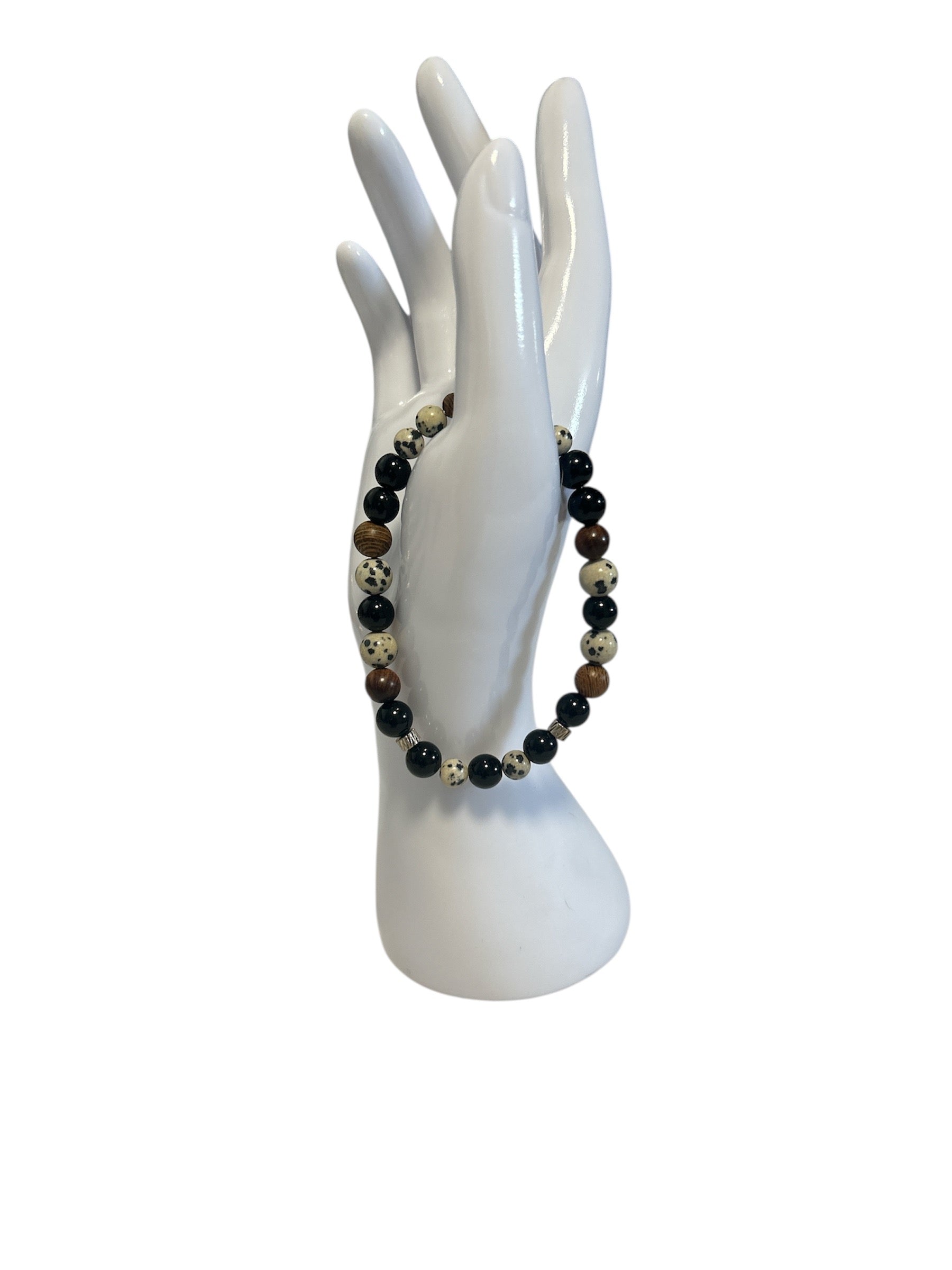 bracelet Jaspe dalmatien et obsidienne homme