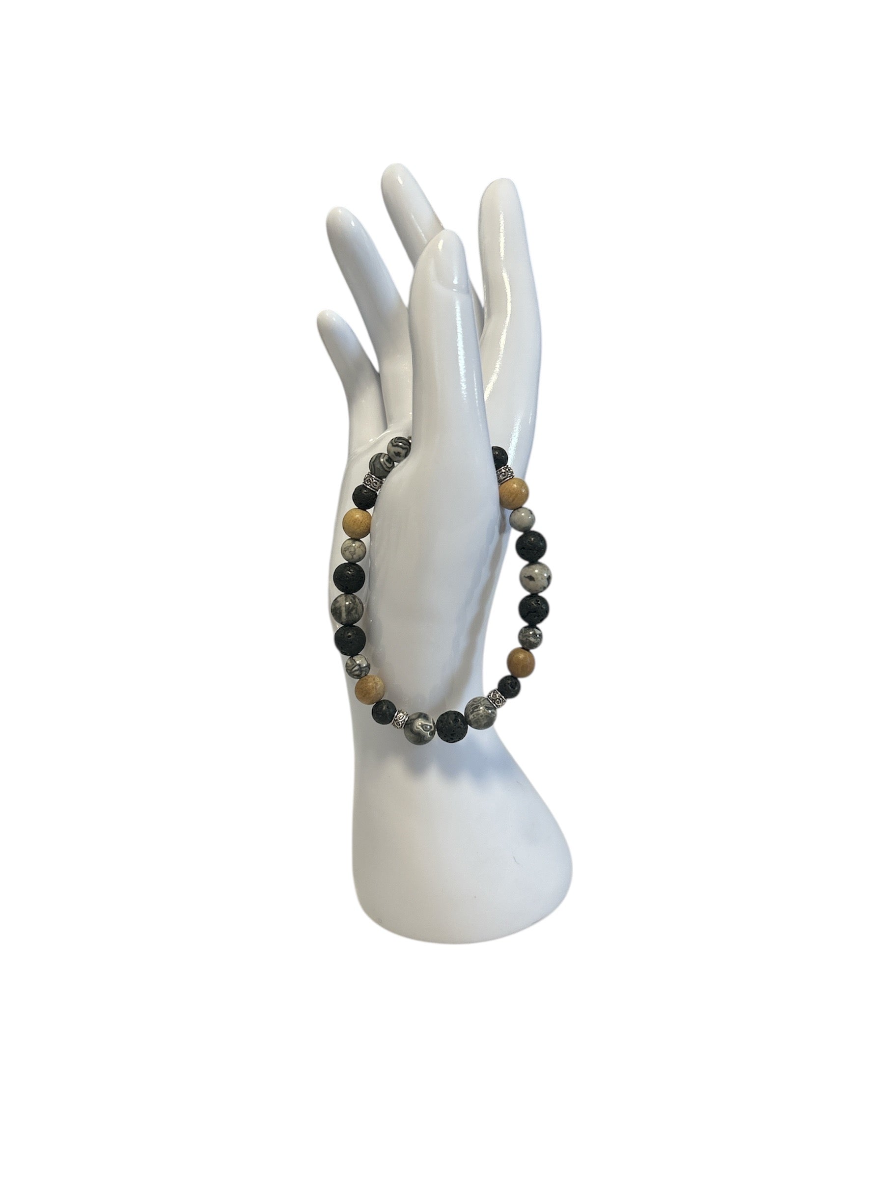 bracelet Pierre de lave et jaspe gris homme