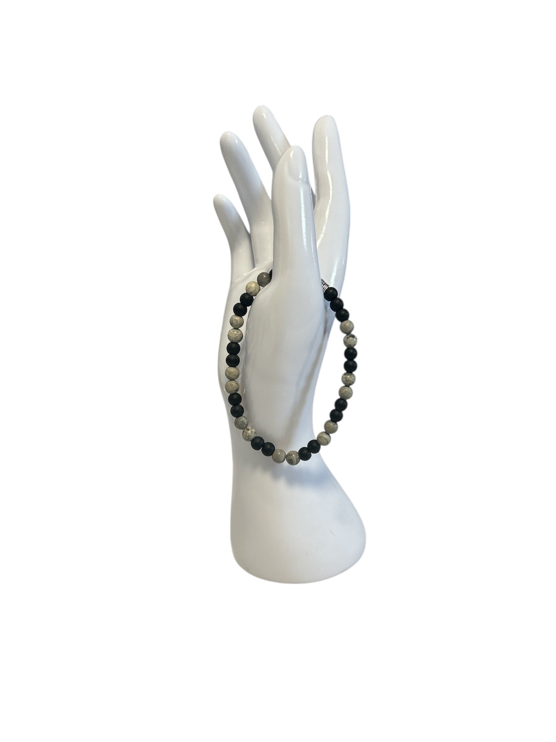 bracelet Jaspe gris et onyx mat homme
