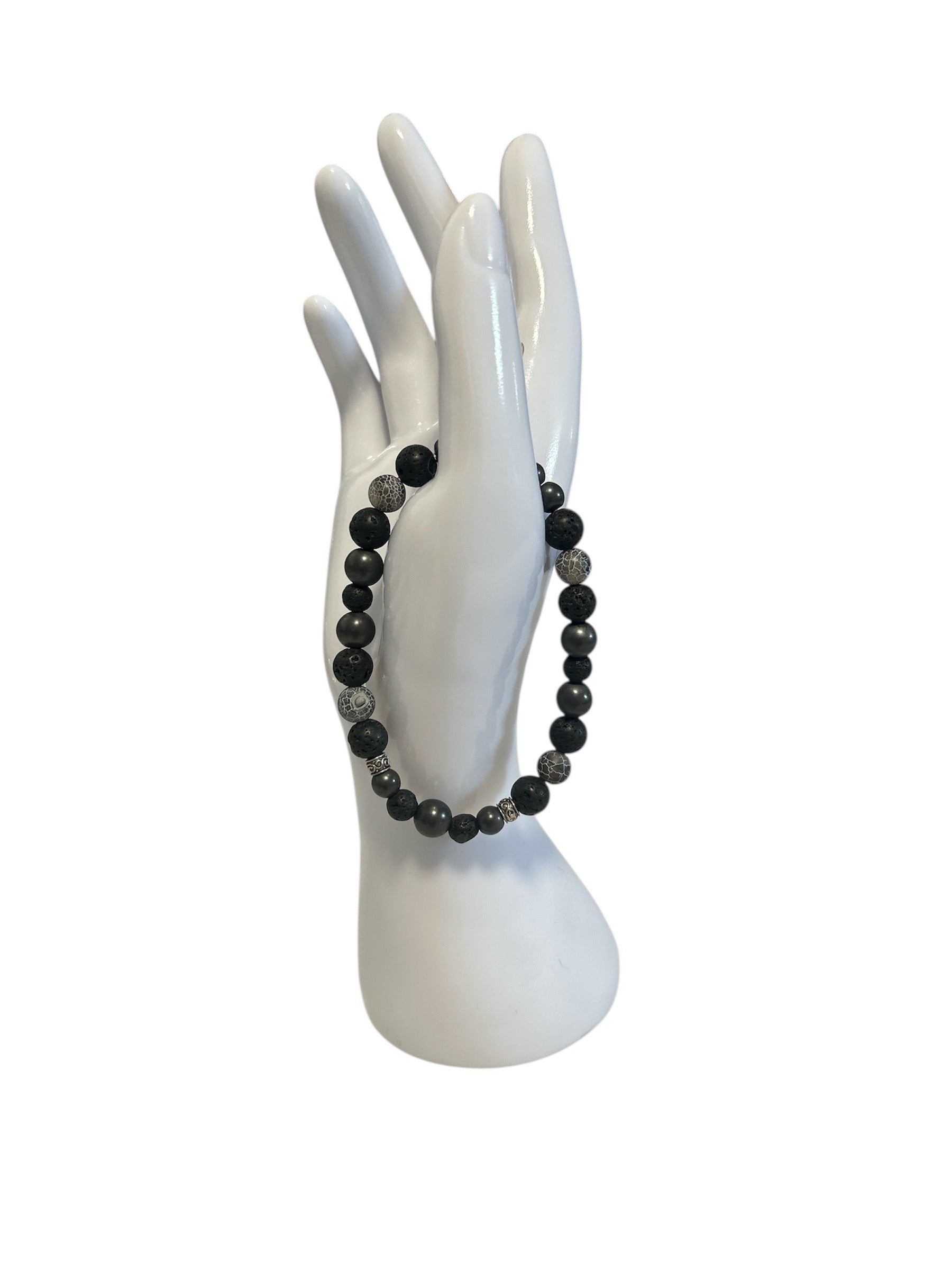 bracelet Pierre de lave et hématite brute homme