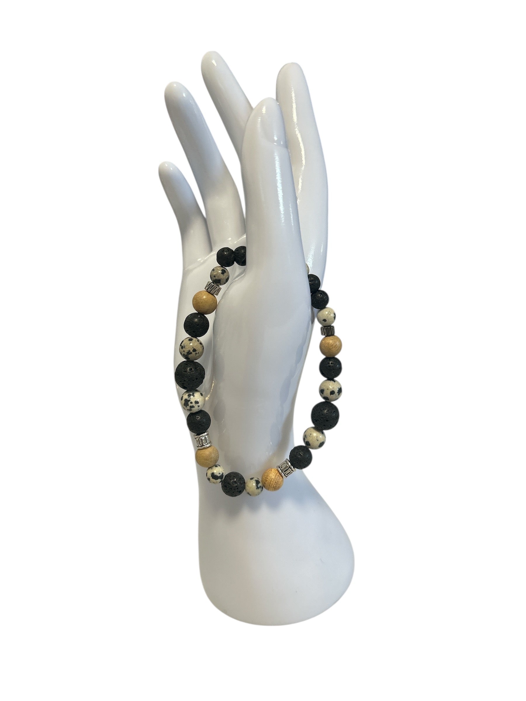 bracelet Pierre de lave et jaspe dalmatien homme