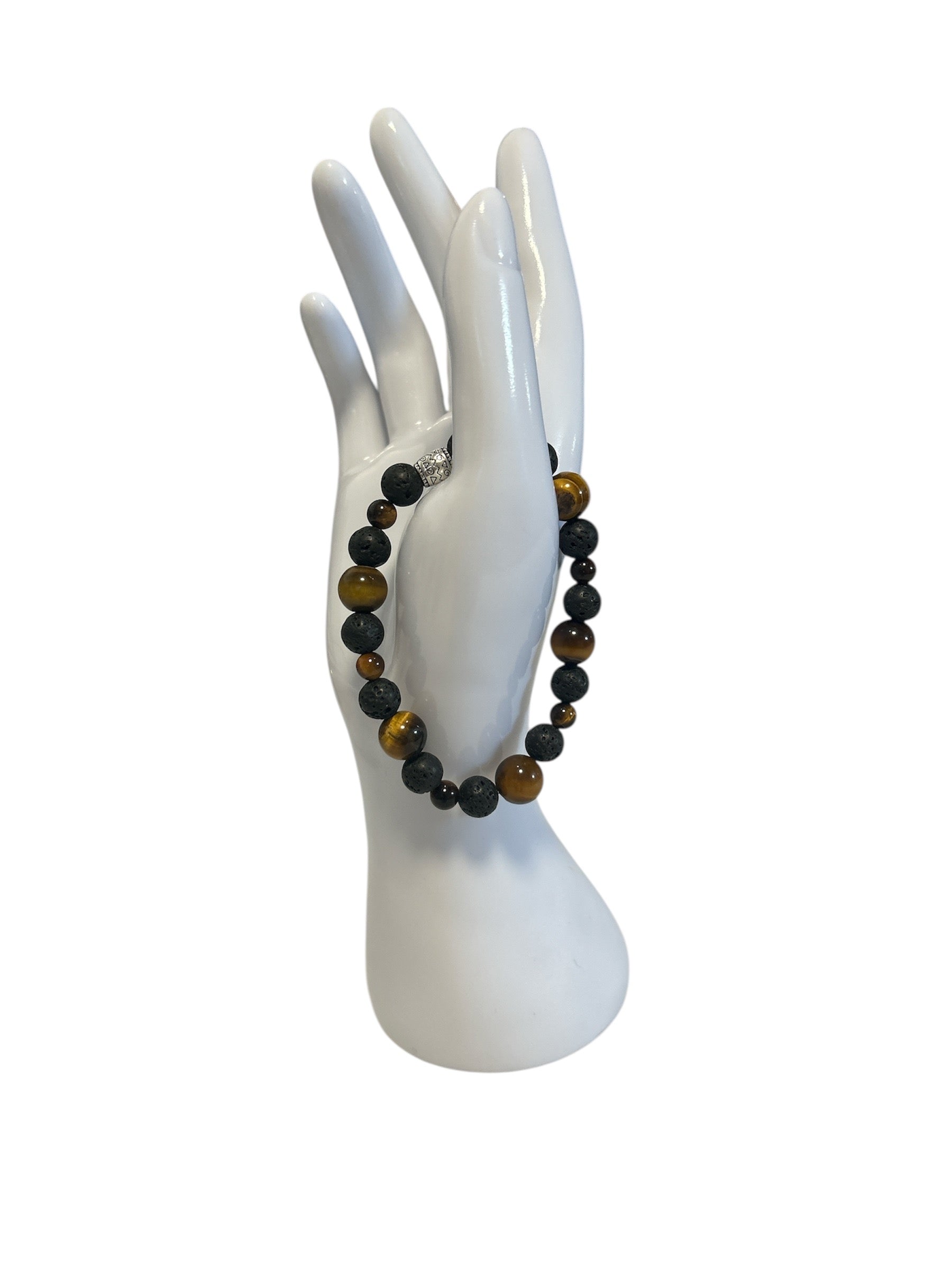 Bracelet Œil de tigre et pierre de lave homme