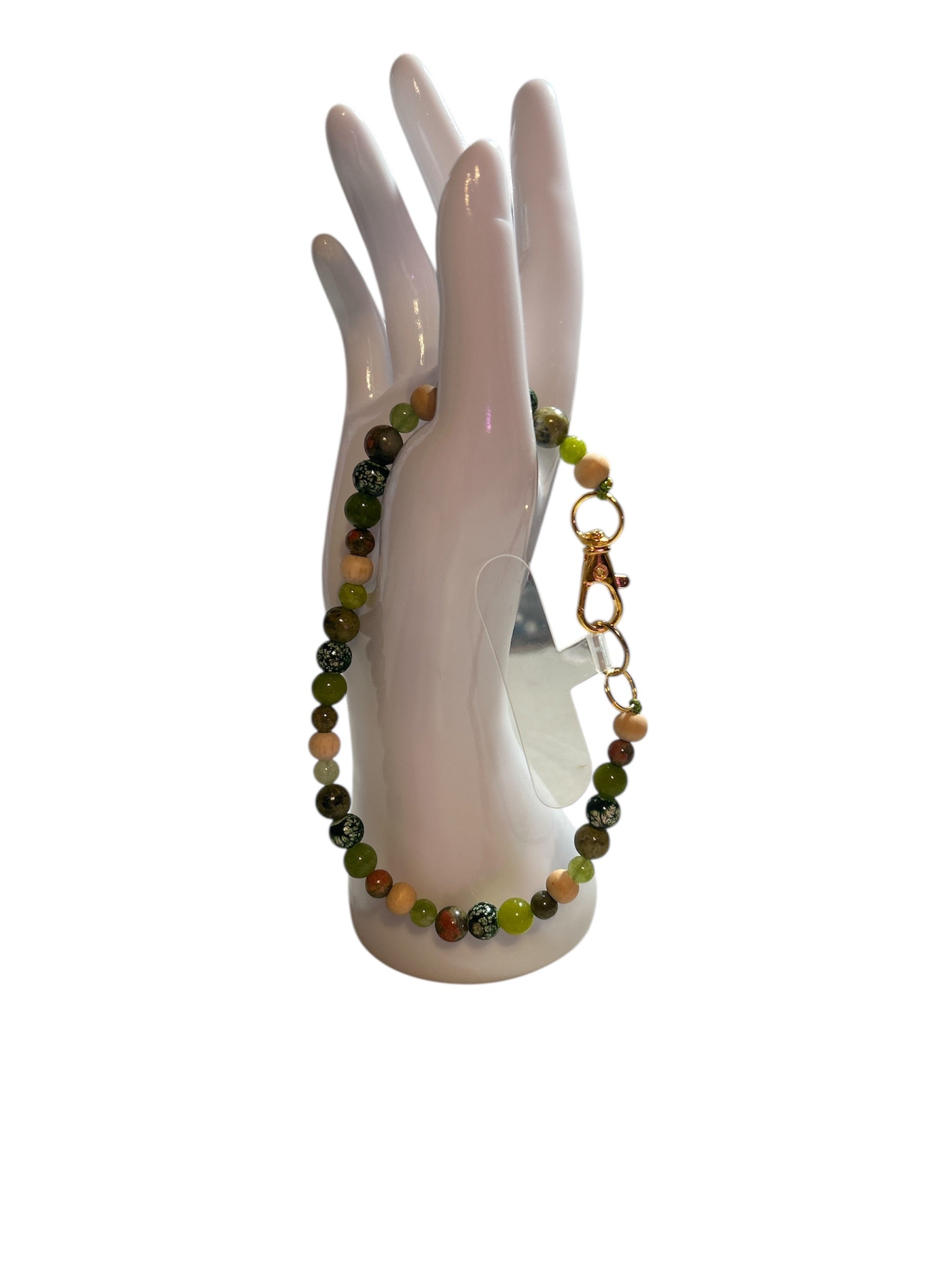 Attache cellulaire unakite et péridot