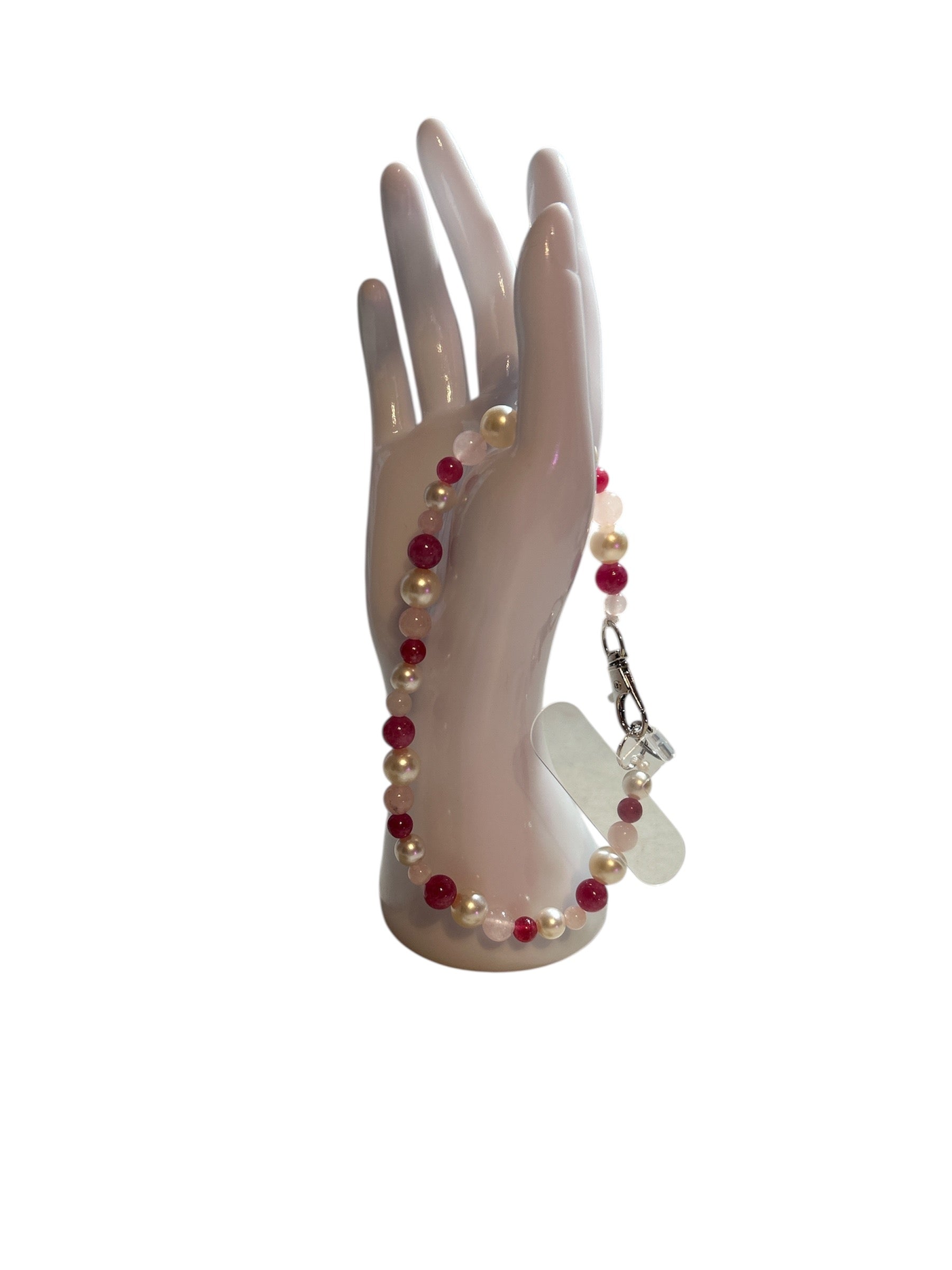 Attache cellulaire quartz fraise et Quartz rose