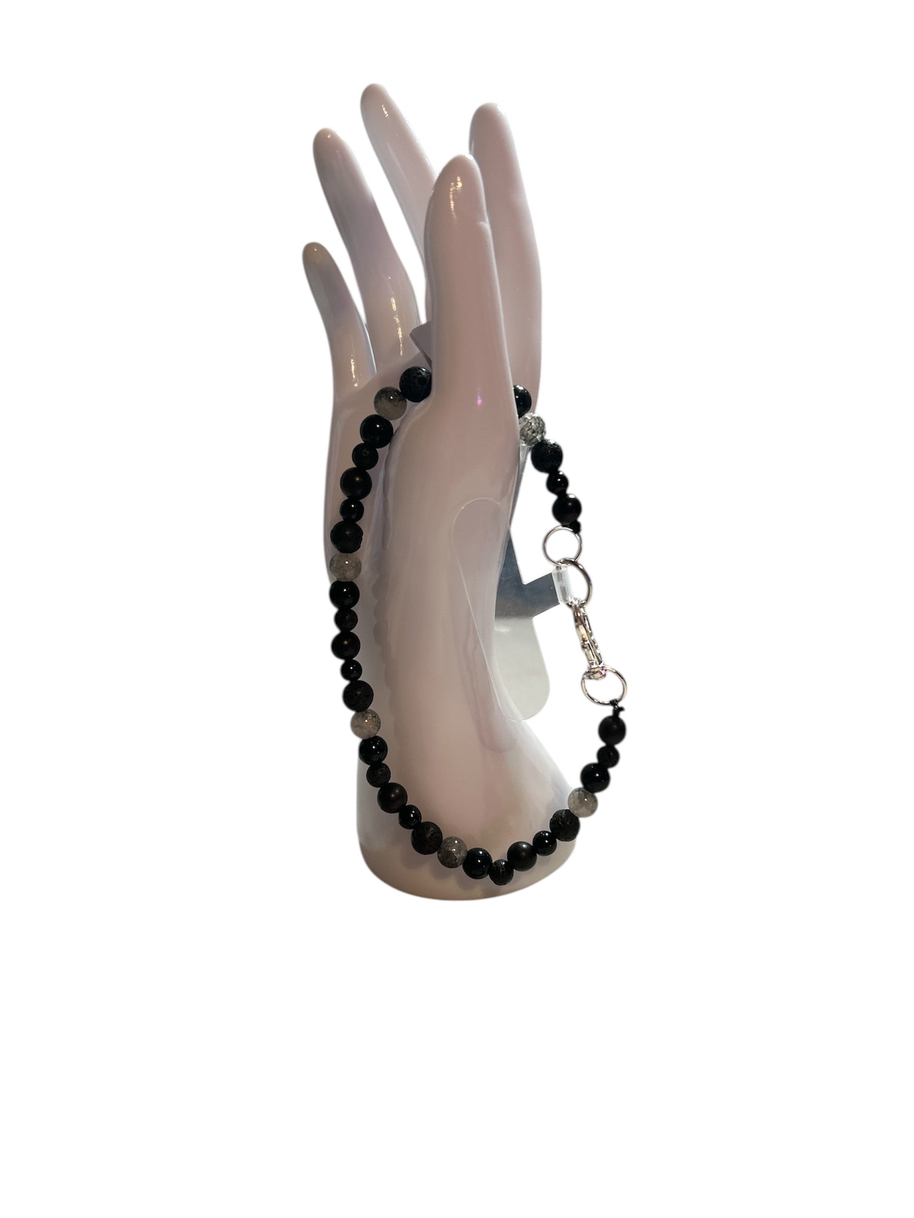 Attache cellulaire pierre de lave et obsidienne