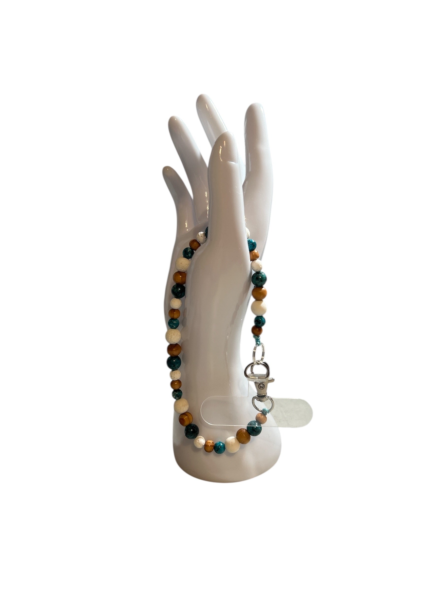 Attache cellulaire jaspe Kambaba et pierre de lave blanche