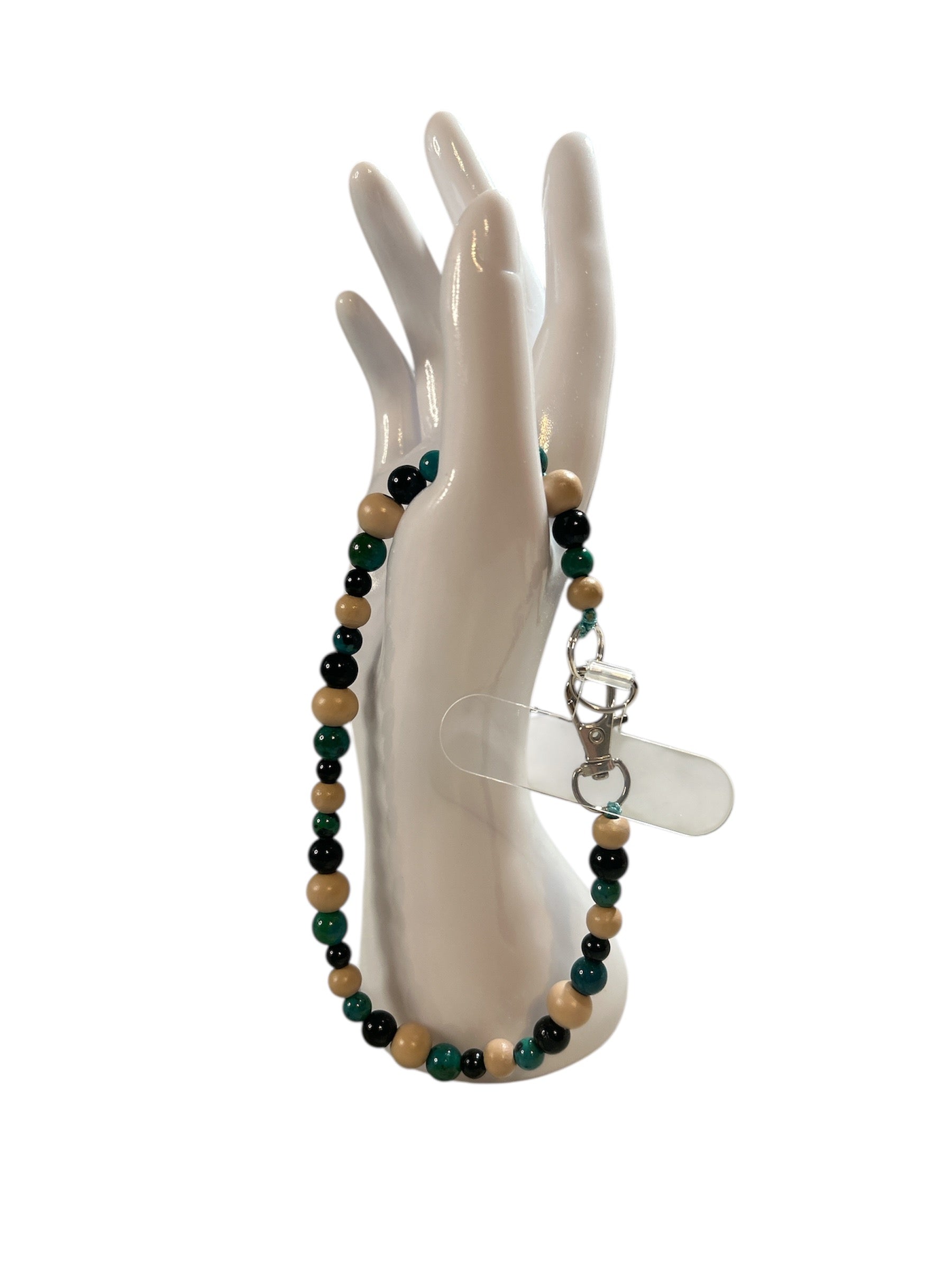 Attache cellulaire Chrysocolle et obsidienne