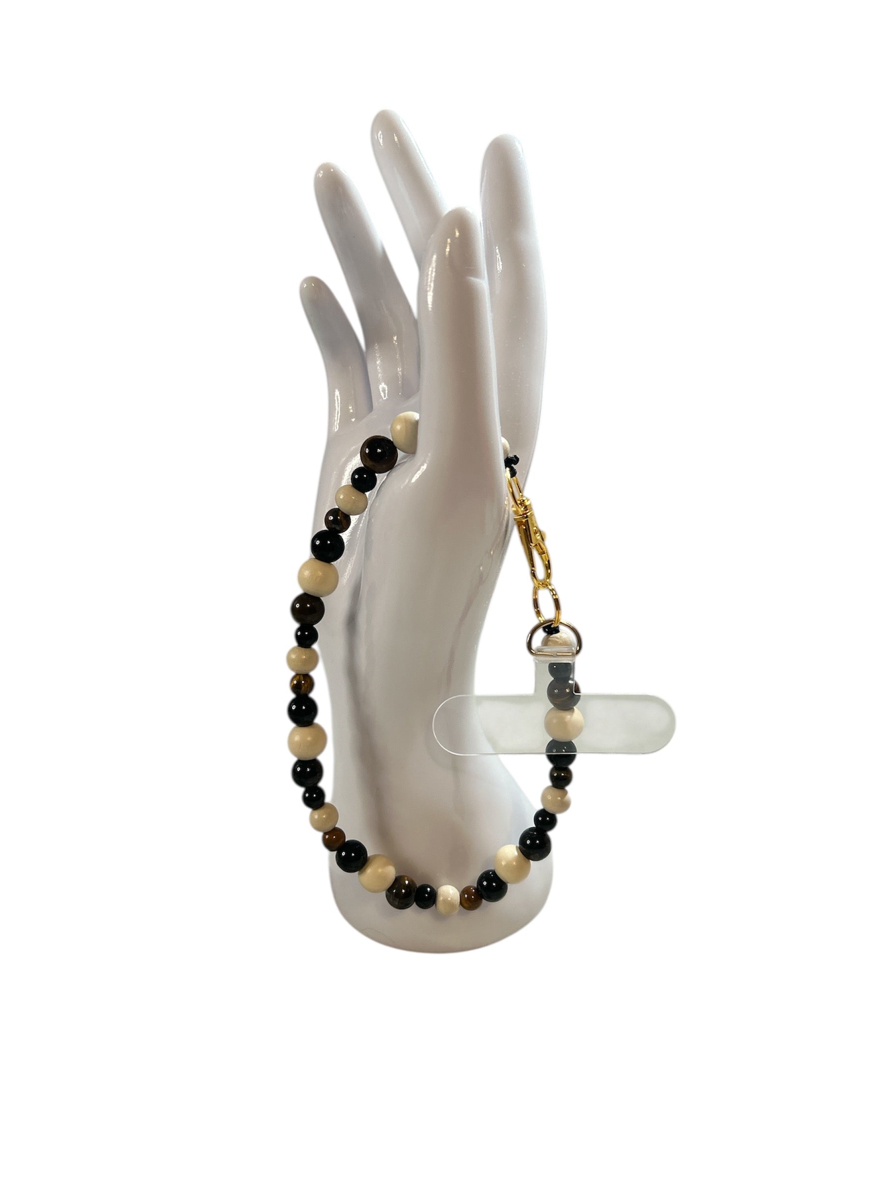 Attache cellulaire œil de tigre et obsidienne