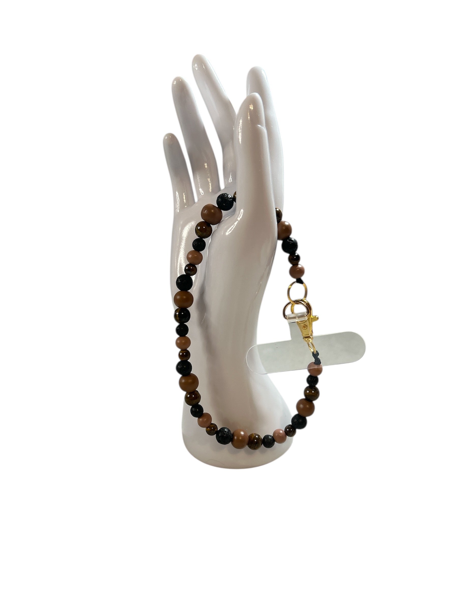 Attache cellulaire œil de tigre et pierre de lave